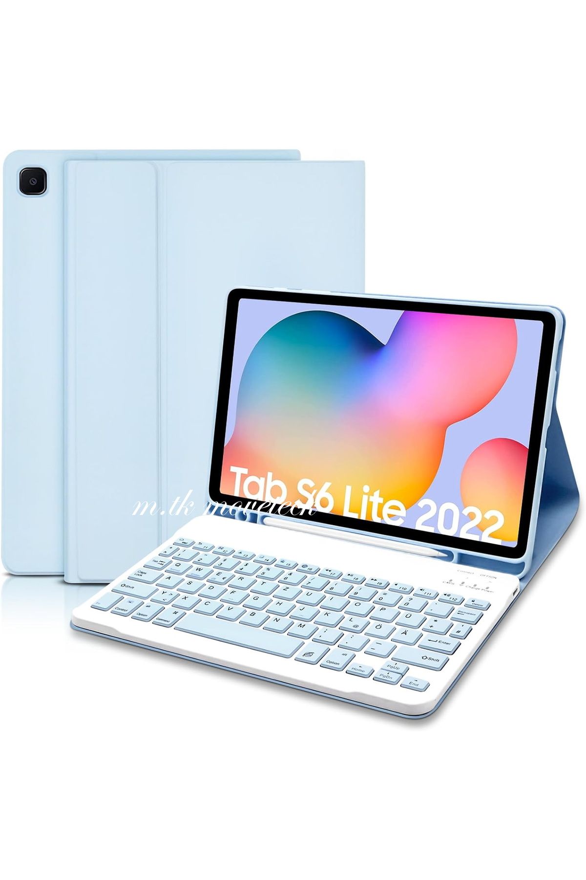 m.tk moveteck Samsung Galaxy Tab S6 Lite Sm-p610 Uyumlu Tablet Bluetooth Renkli Klavyeli Kalem Bölmeli Kılıf