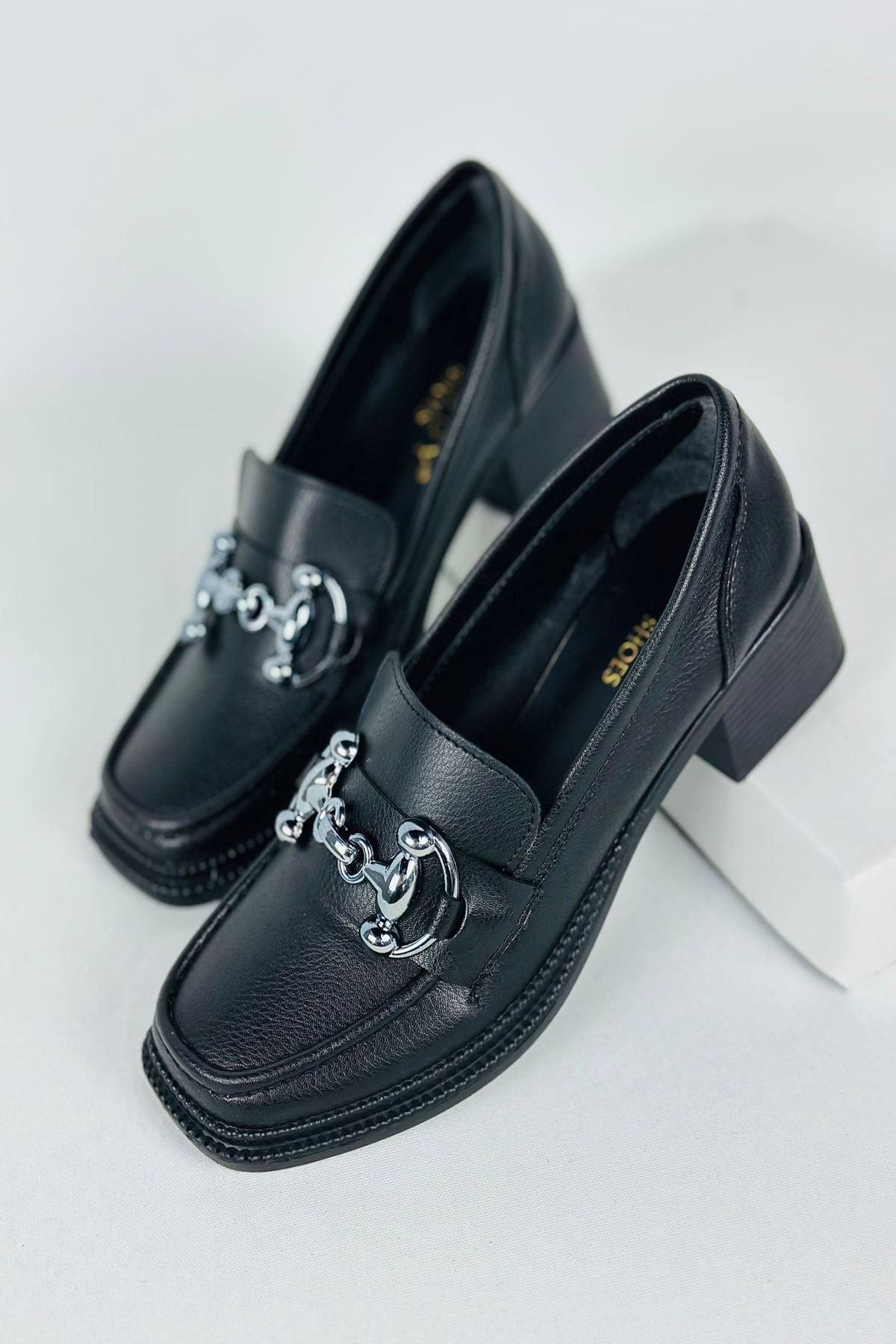 Mida Shoes Siyah Deri Loafer Kadın Klasık Ayakkabı