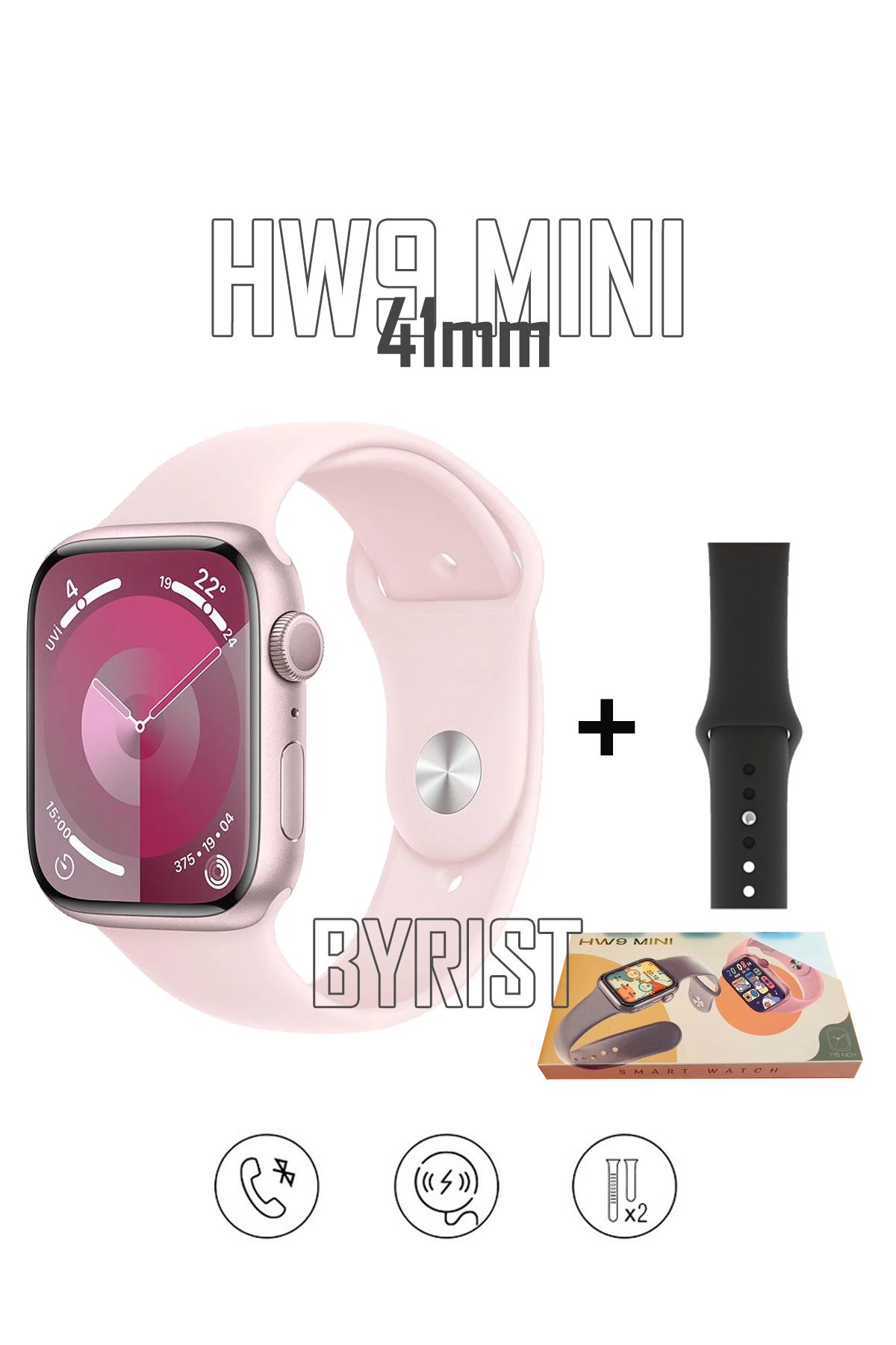 Byrist HW9 Mini 41mm 1.75inç Ekran BT Arama/Sanal Asistan/Kablosuz Şarj destekli Watch 9 Mini Akıllı Saat