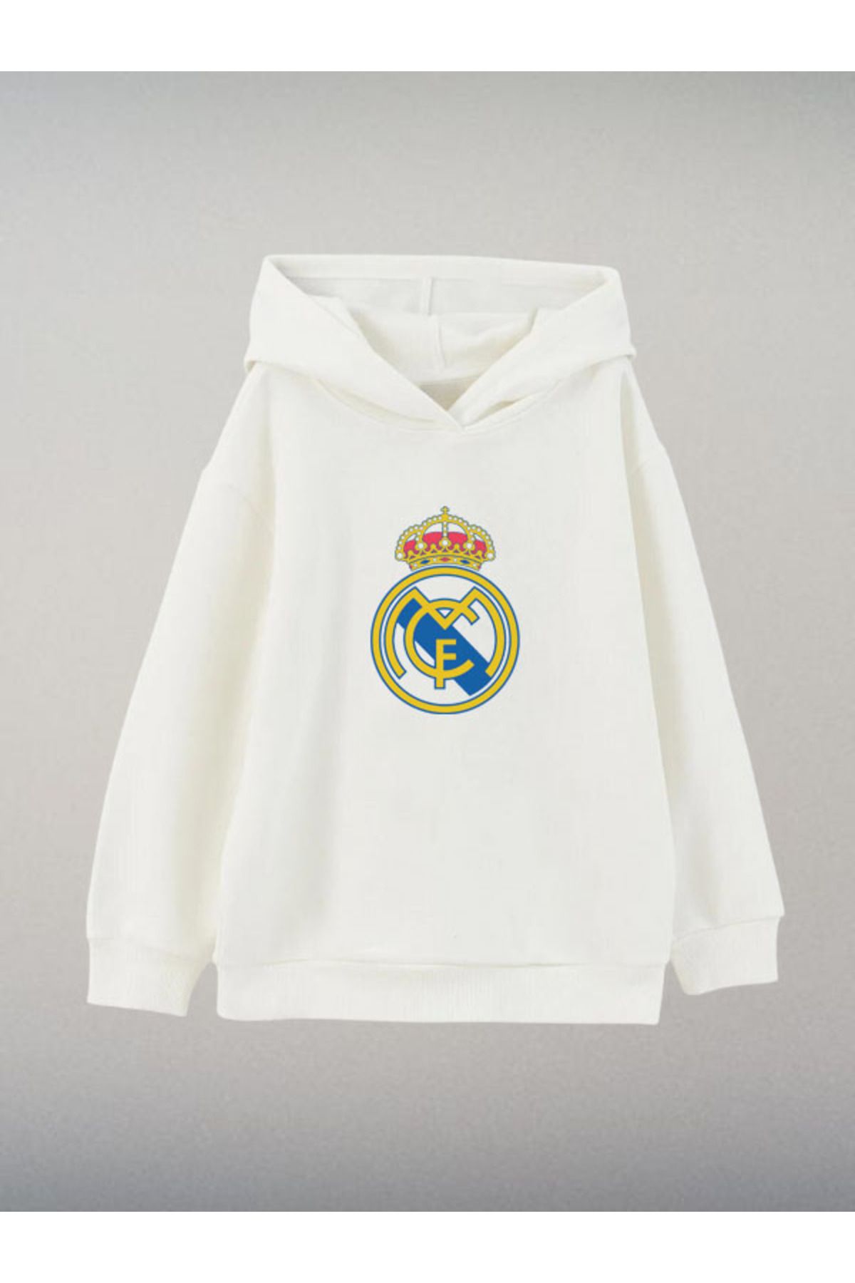 Darkia Real Madrid Futbol Takımı Özel Tasarım Baskılı Ekru Çocuk Kapşonlu Sweatshirt Hoodie