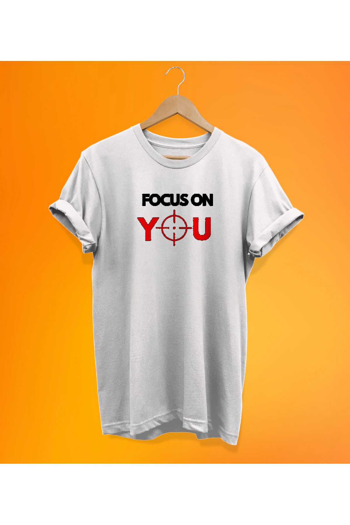 remonz Focus On You Baskılı Beyaz, %100 Pamuk, Oversize, Büyük Beden T-Shirt