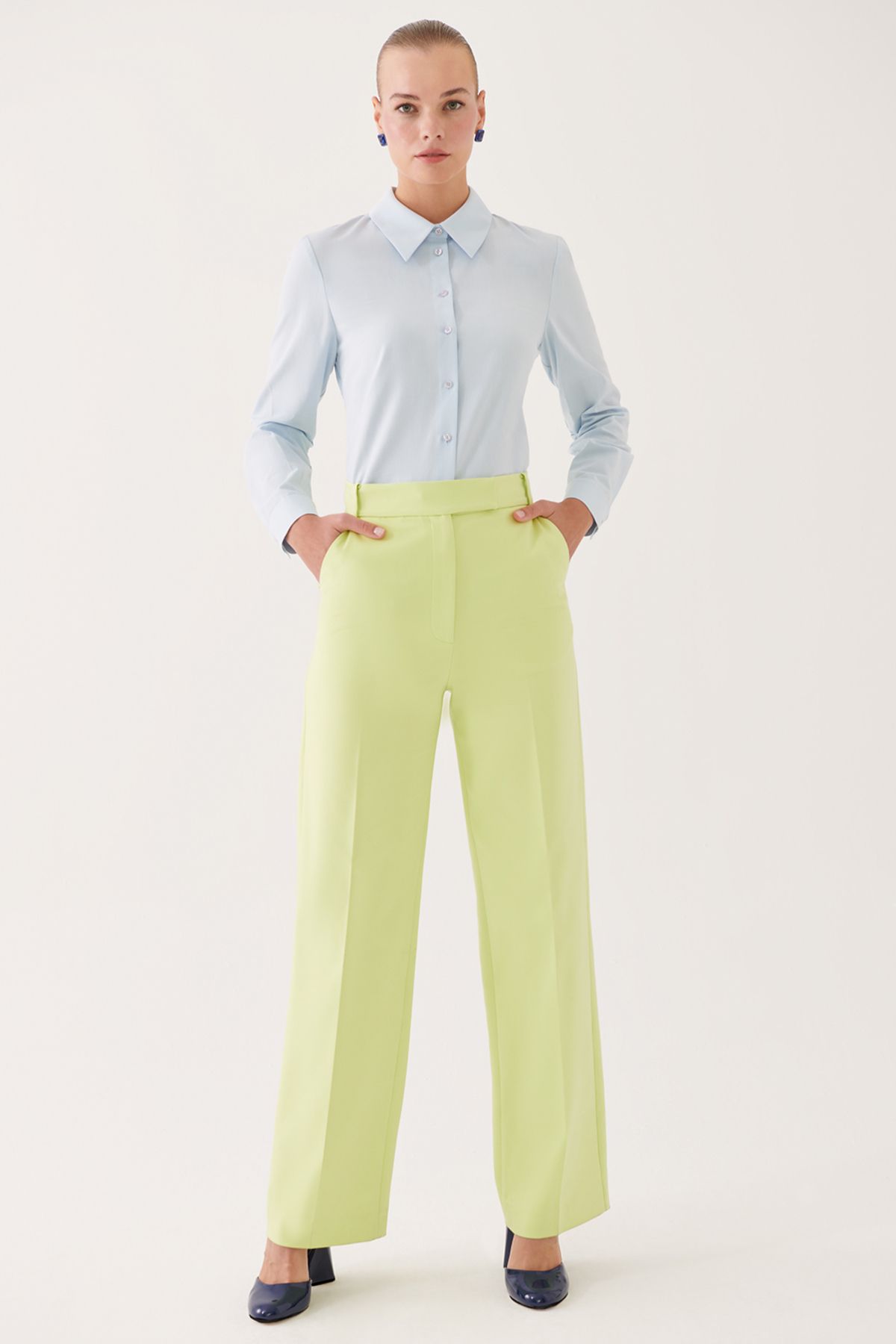 Perspective Adeos Regular Fit Uzun Boy Yüksek Bel Misket Limonu Renk Kadın Pantolon