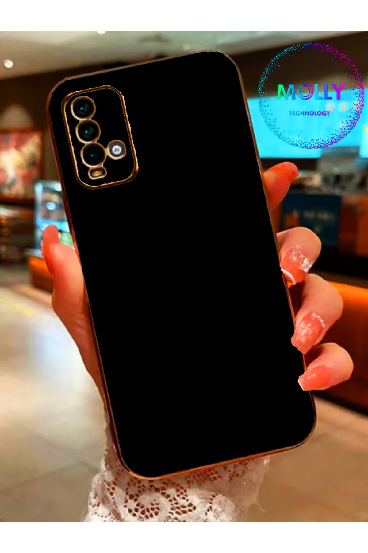 Molly Technology Xiaomi Redmi 9t Için Siyah Kenarları Gold Detaylı Lüks Silikon Kılıf