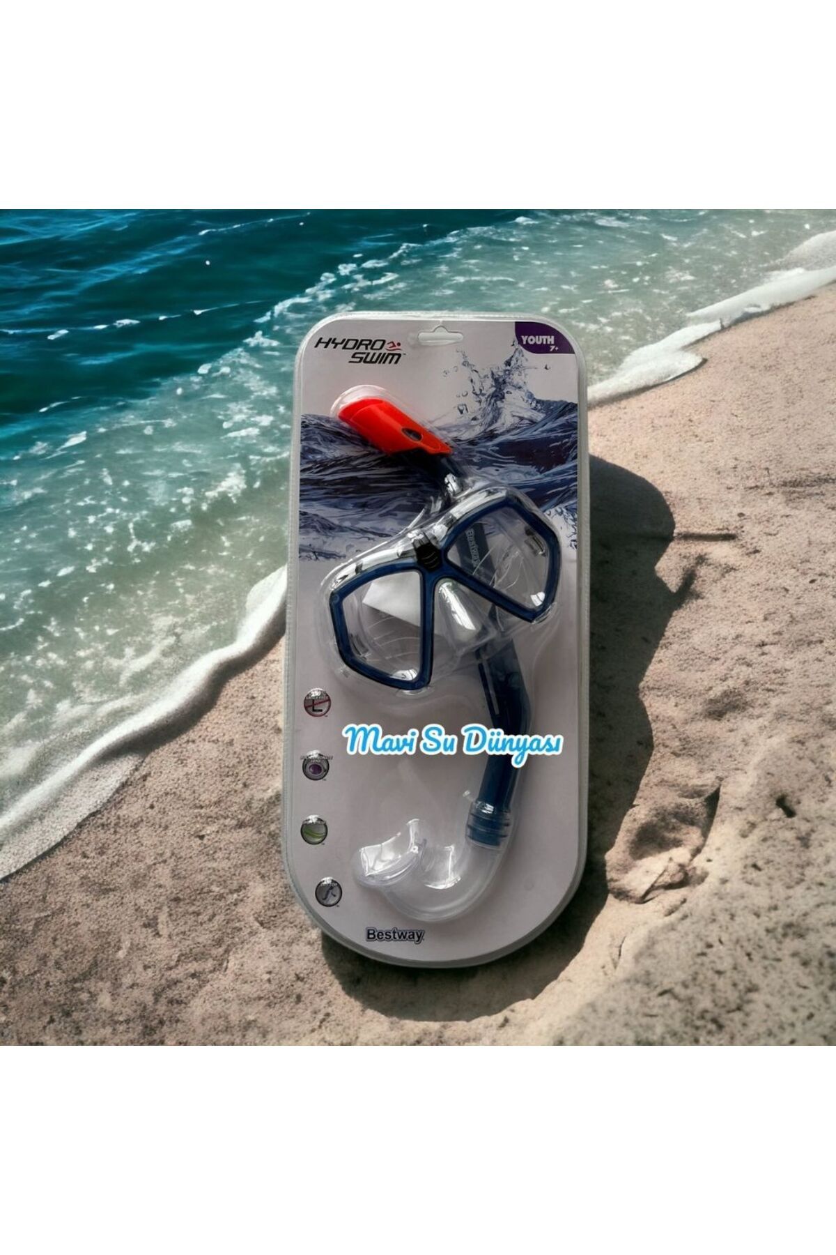 Bestway Hydro Swim Şnorkel Set 7+ 14 Yaş Arası Lacivert Siyah Renk Mavi Su Dünyası