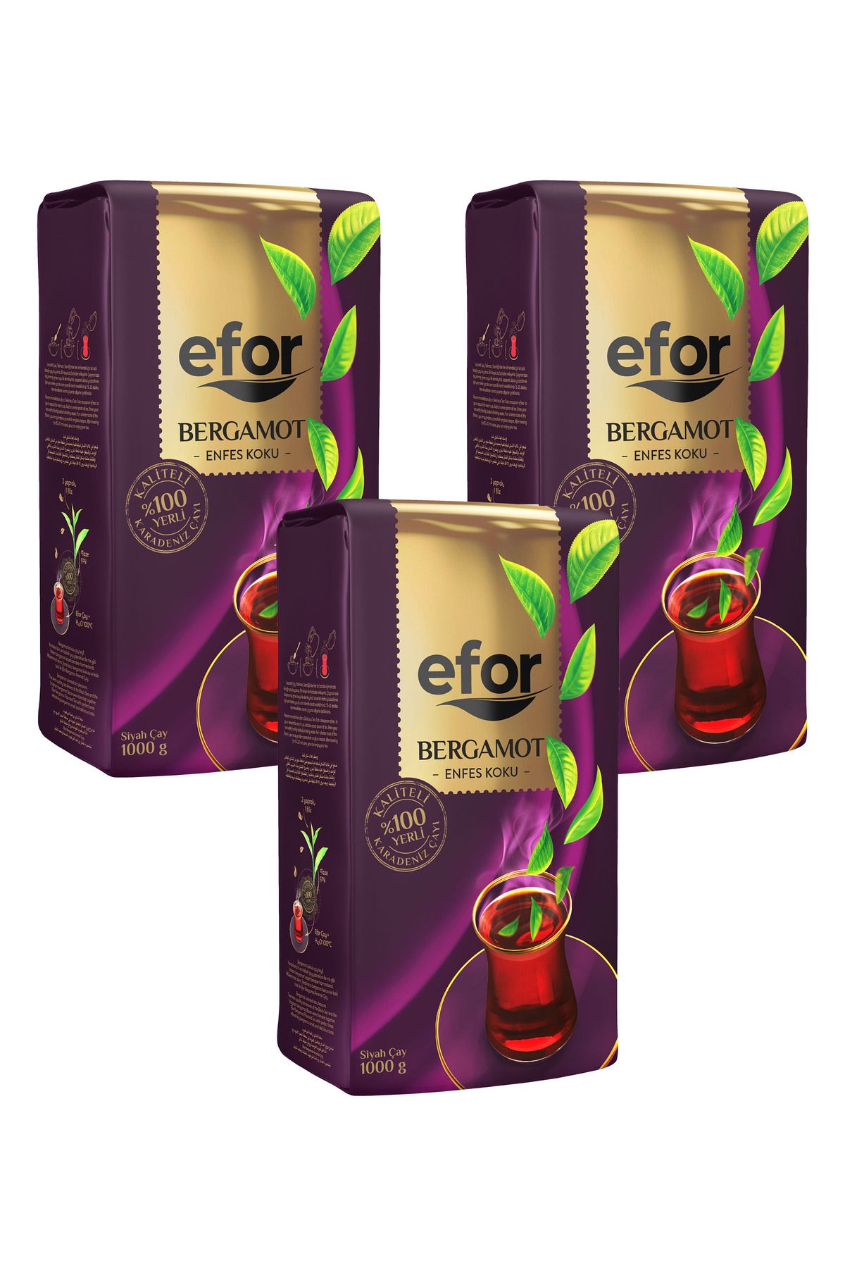 Efor Bergamot Aromalı Çay 1 Kg 3lü Set - Dökme Siyah Çay - Bergamotlu Çay
