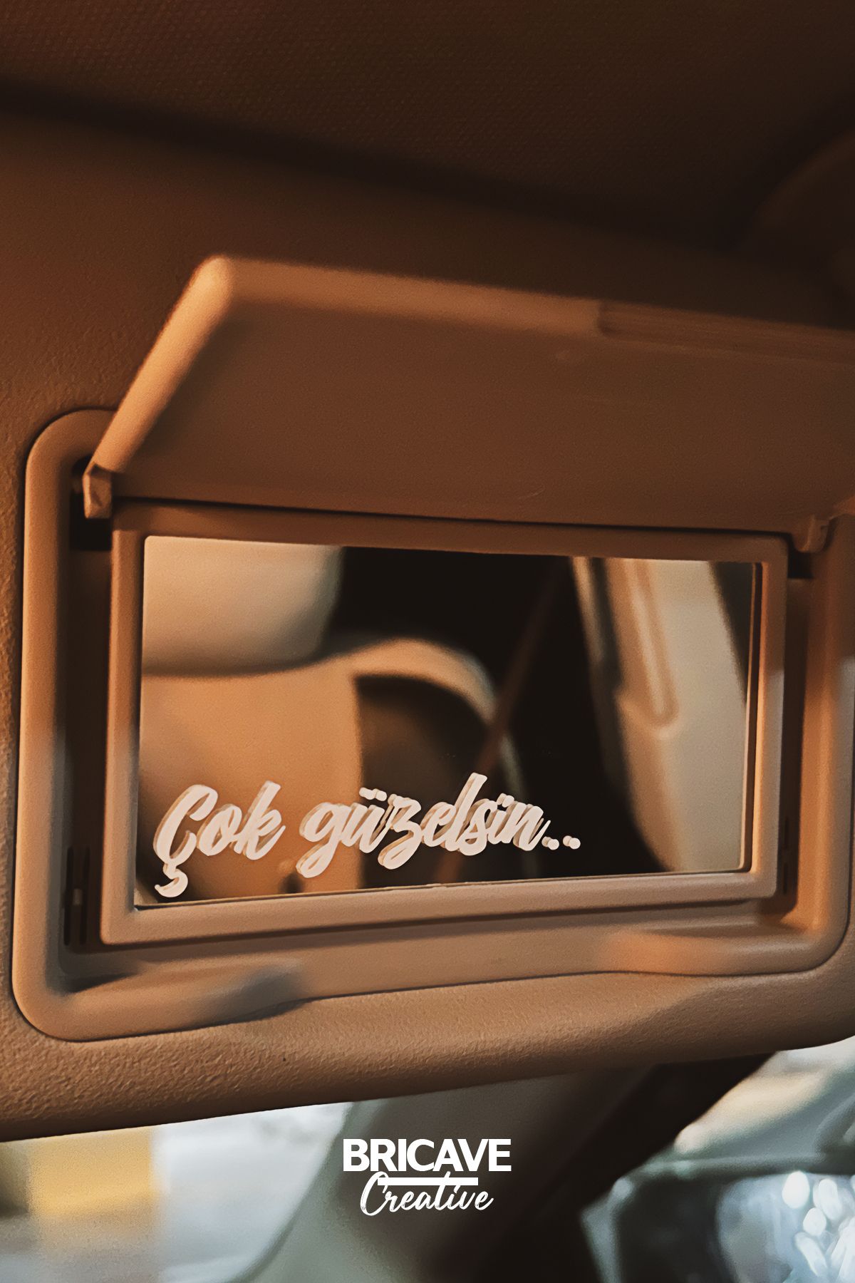 Bricave Çok Güzelsin Güneşlik Ayna Yazısı Araba-Motosiklet Cam Etiket Sticker 7,2x1,8cm
