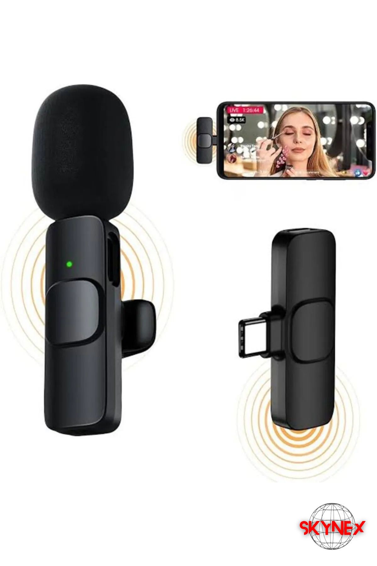SKYNEX Type-c Android Girişli Telefon Uyumlu Wireless Youtube Tiktok Yayın Kablosuz Yaka Mikrofonu pro-c
