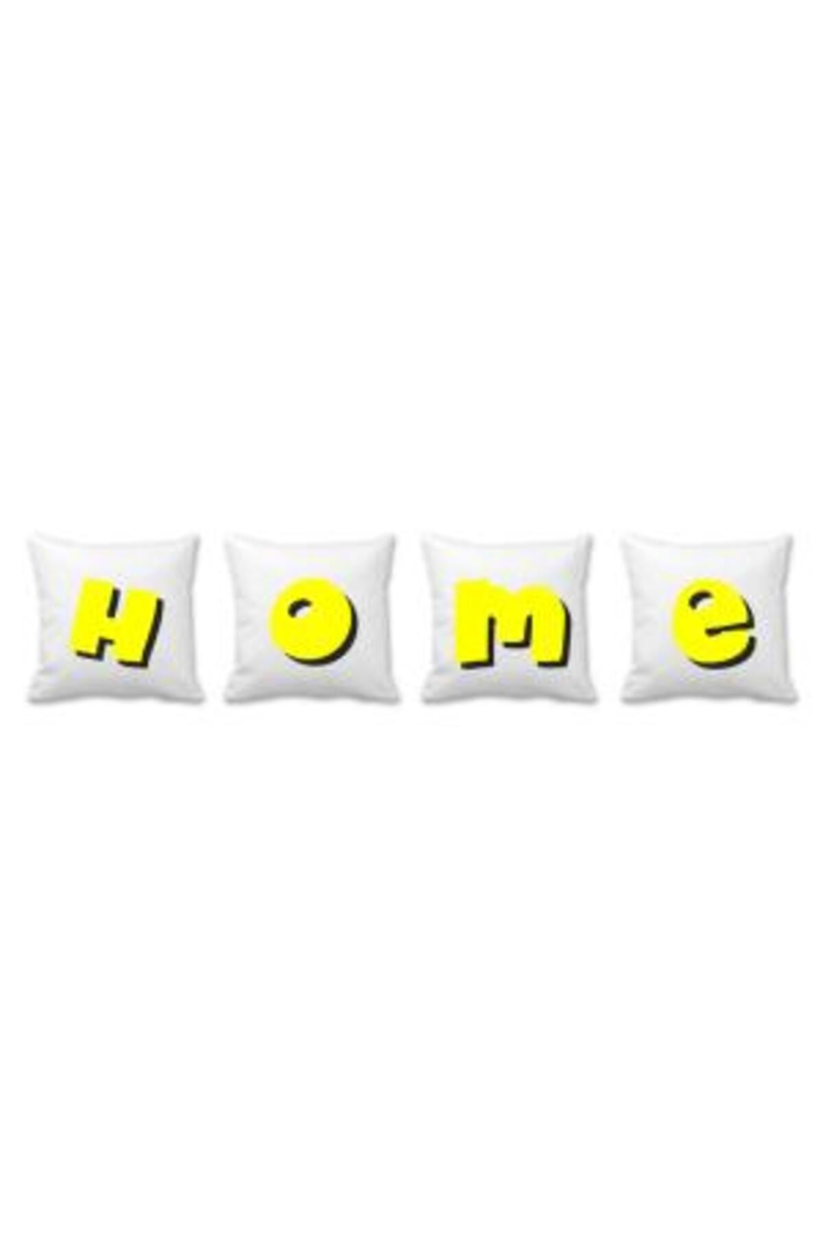 Biggdesign Home Sarı Beyaz 4 Lü Yastık Kılıfı