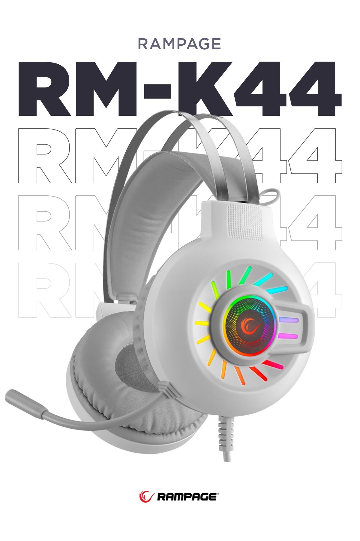 Rampage Rm-k44 Zengibar Beyaz 7.1 Surround Rgb Işık Efekti Mikrofonlu Oyuncu Kulaklığı