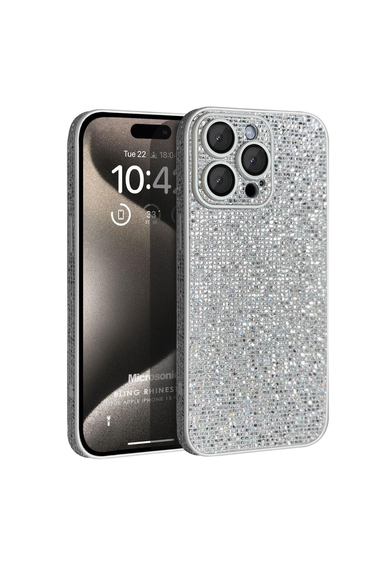 Microsonic Apple iPhone 15 Pro Max Kılıf Bling Rhinestones Gümüş