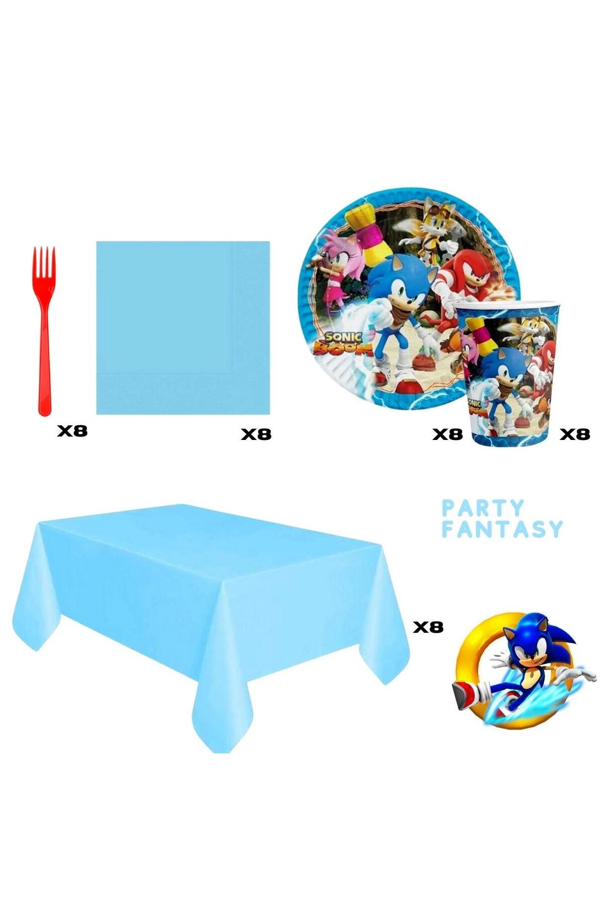 Party Fantasy Sonic Parti Set Doğum Günü Seti Bardak Tabak Çatal Peçete Masa Örtüsü Banner Flama ve Balon Set