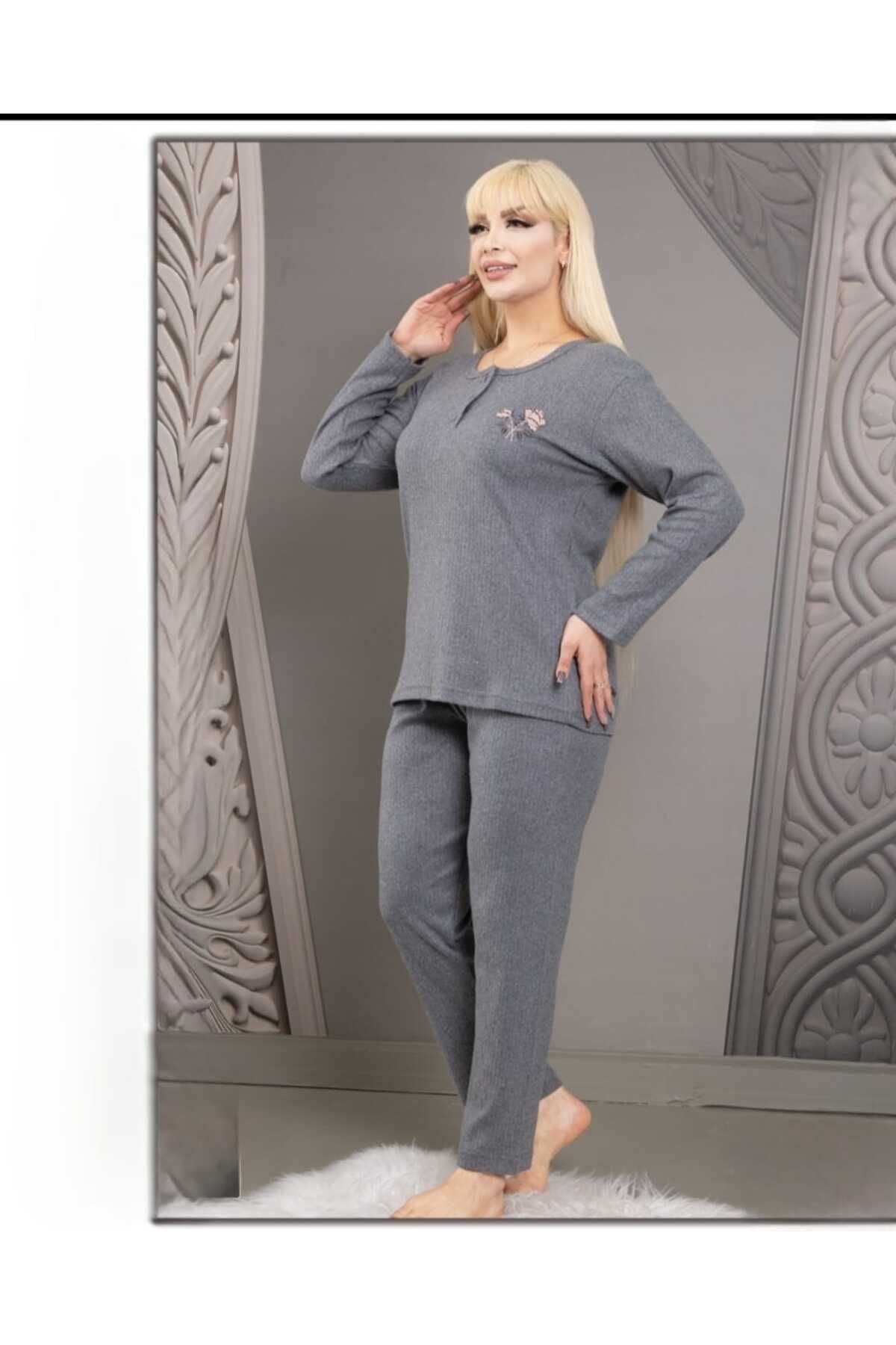 GOOD NİGHT interlok battal beden kışlık kadın pijama takımı