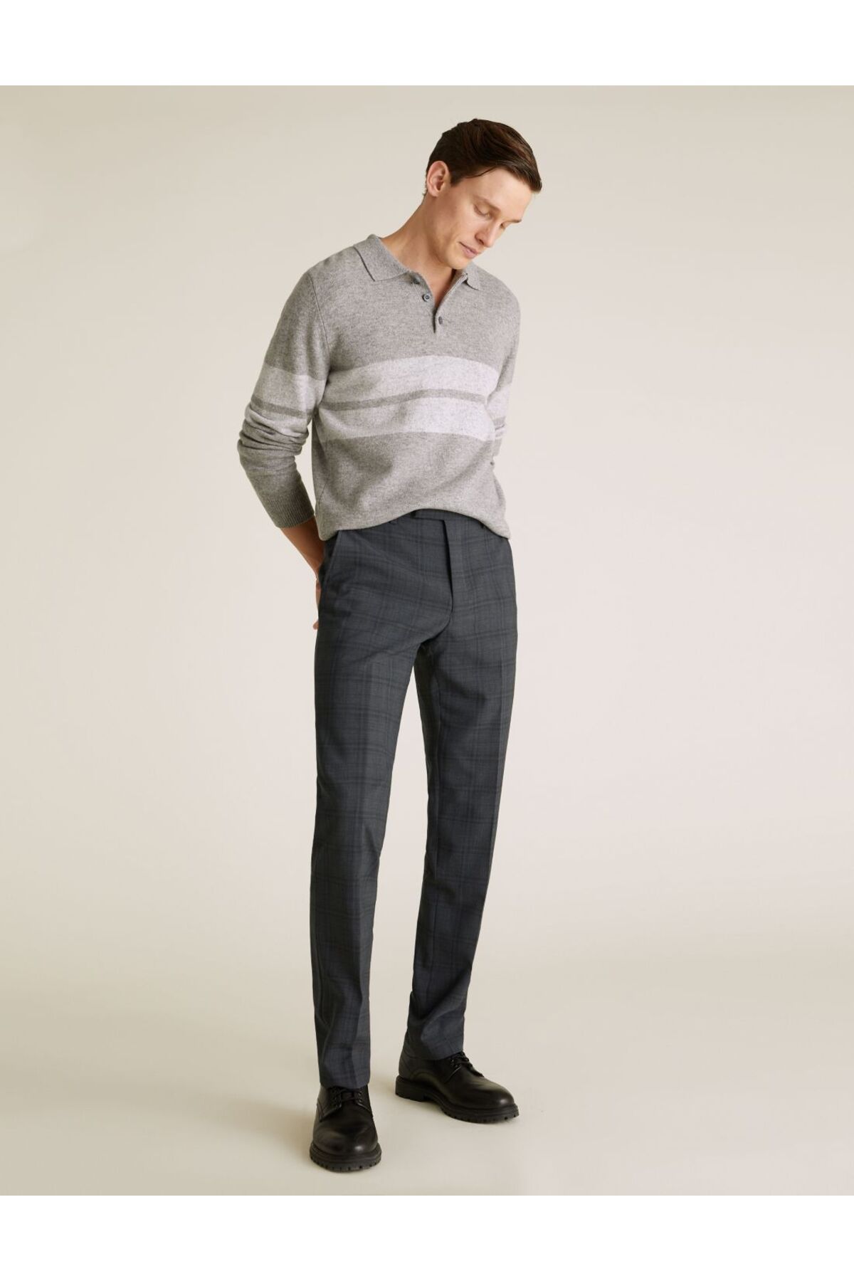 Marks & Spencer Yünlü Kareli Tailored Fit Pantolon
