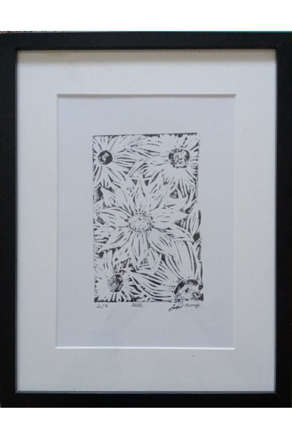 Winsor Newton Ayçiçekleri Resmi - El Yapımı Linolyum Baskı - Kağıt Eser - Çerçevesiz