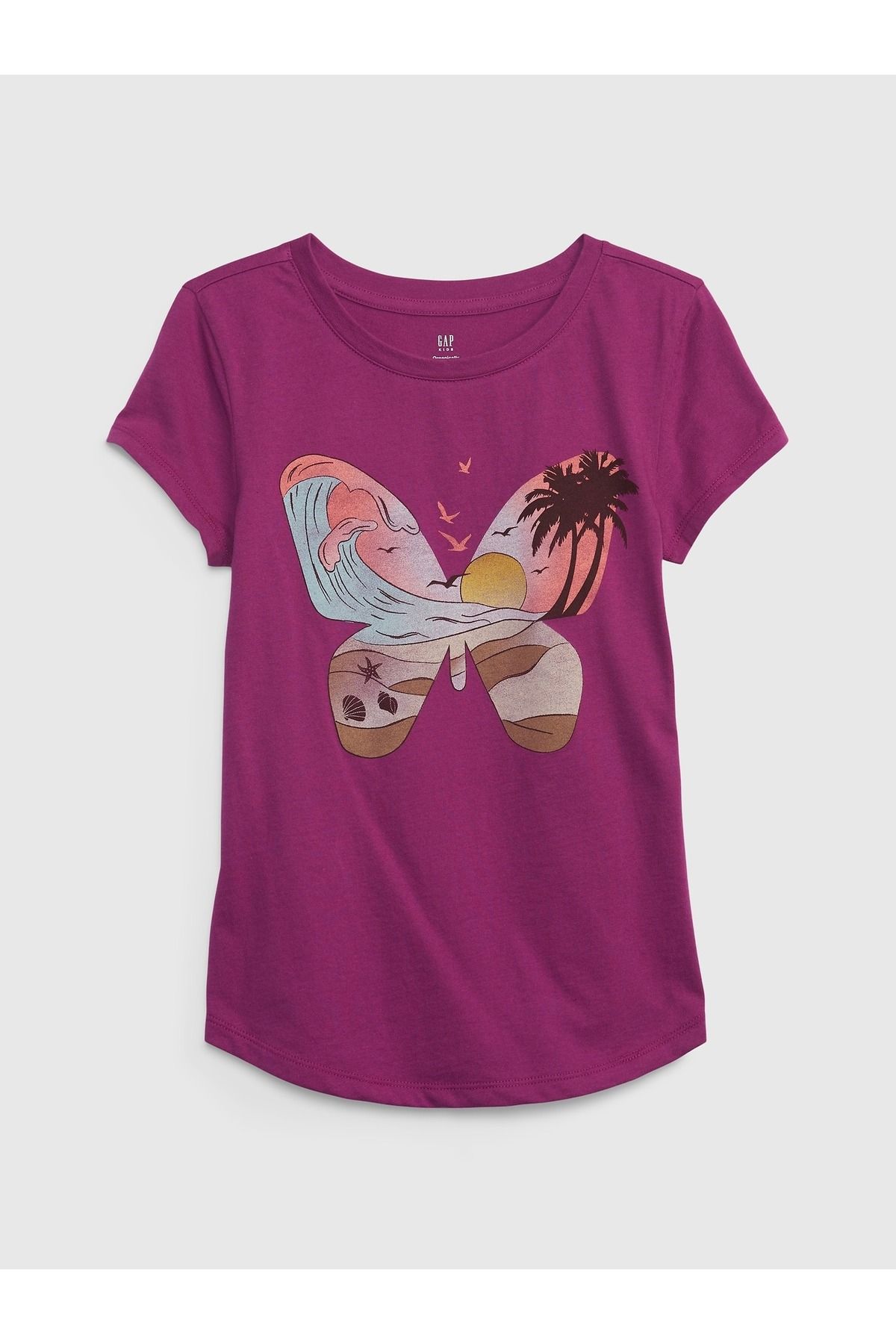 GAP Kız Çocuk Mor %100 Organik Pamuk Grafik T-shirt