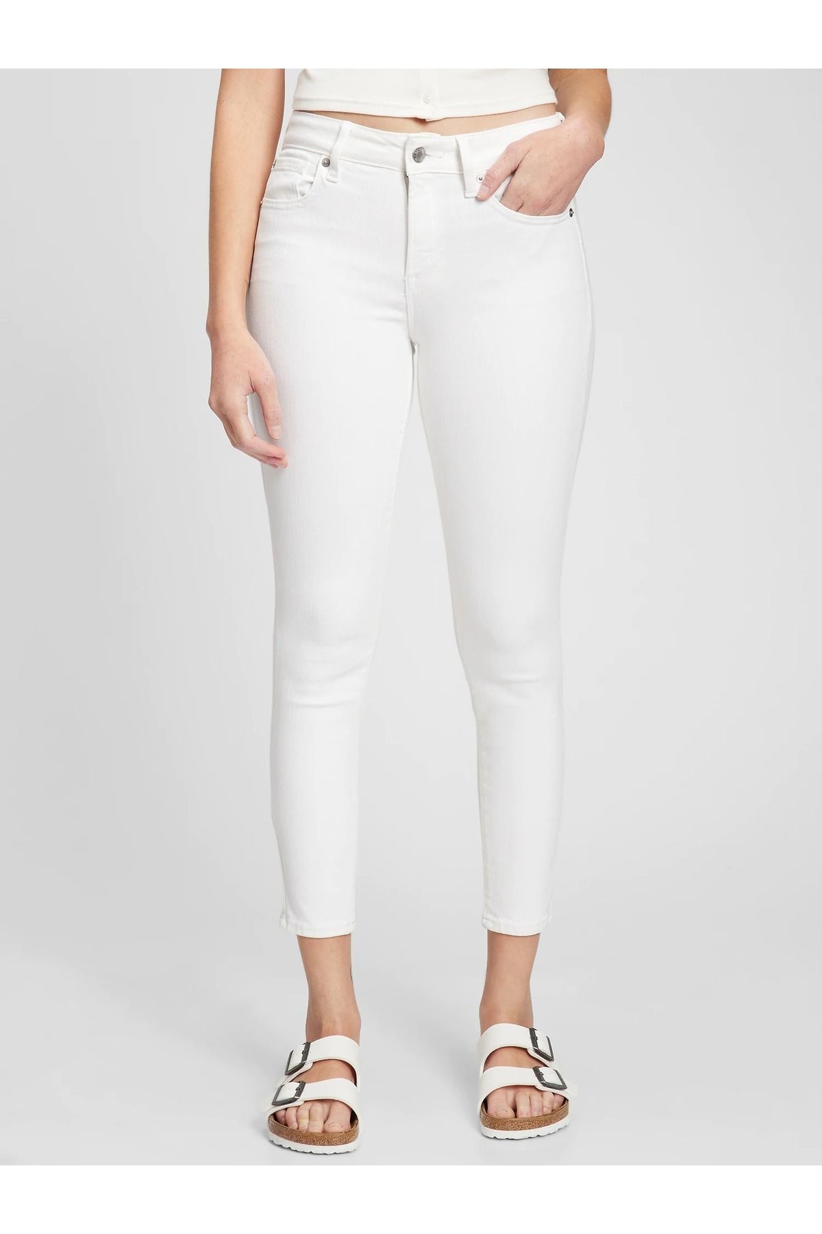 GAP Kadın Beyaz Mid Rise Universal Washwell™ Legging Jean Pantolon