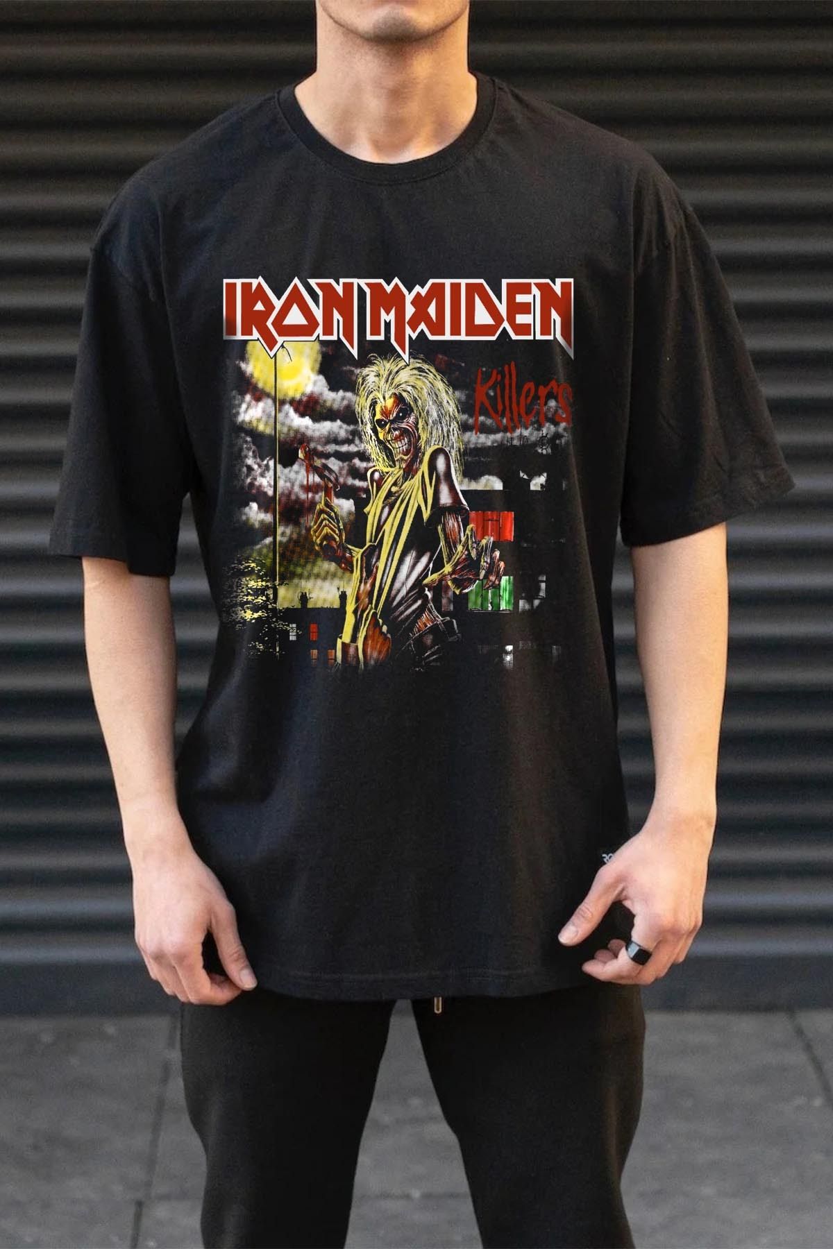 Freak Tshirt Siyah Renk Iron Maiden Baskılı Unisex Oversize Metal Tshirt
