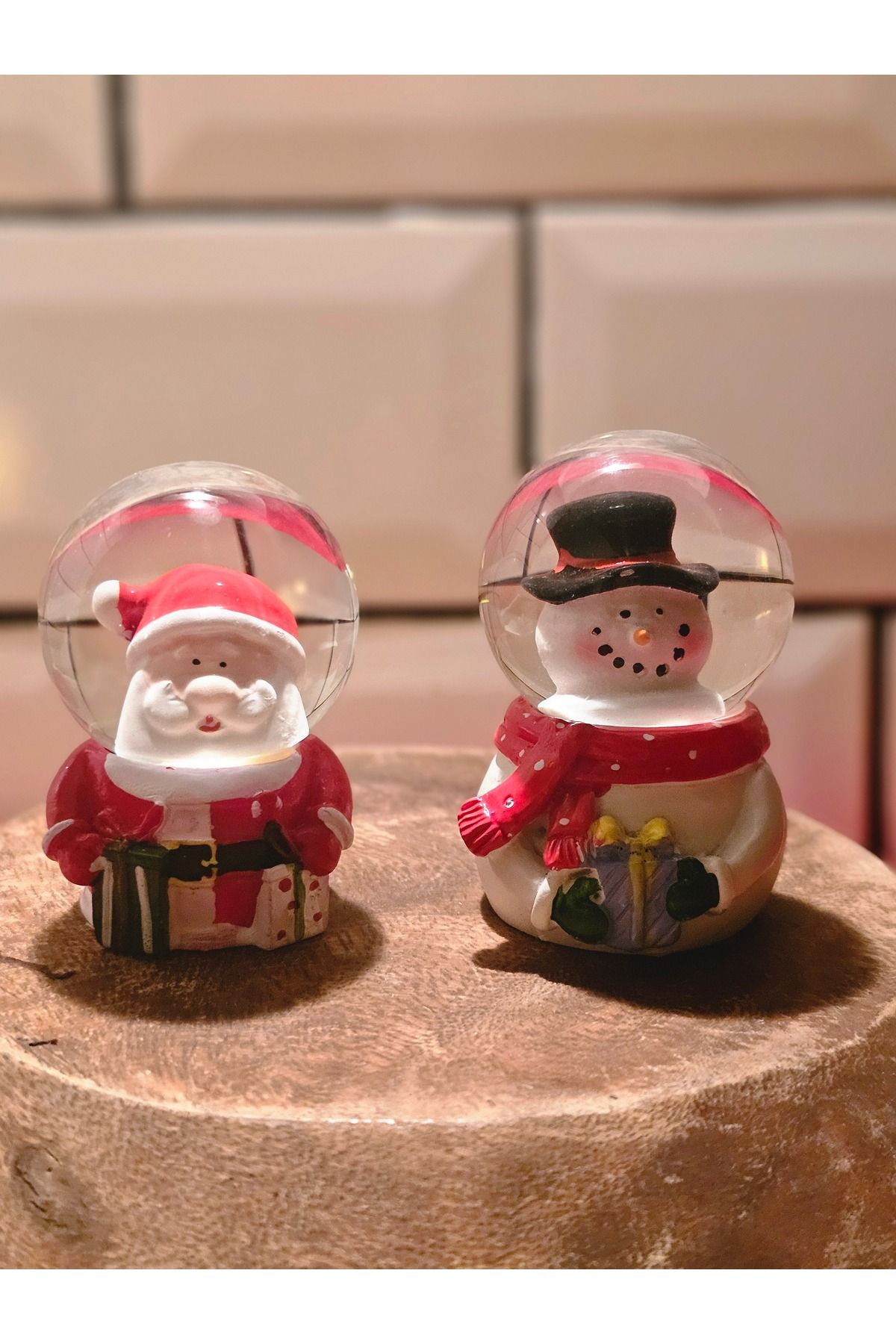 Fabriq Home 2 Li Yılbaşı Noel Baba ve Kardan Adam Mini Boy Kar Küresi