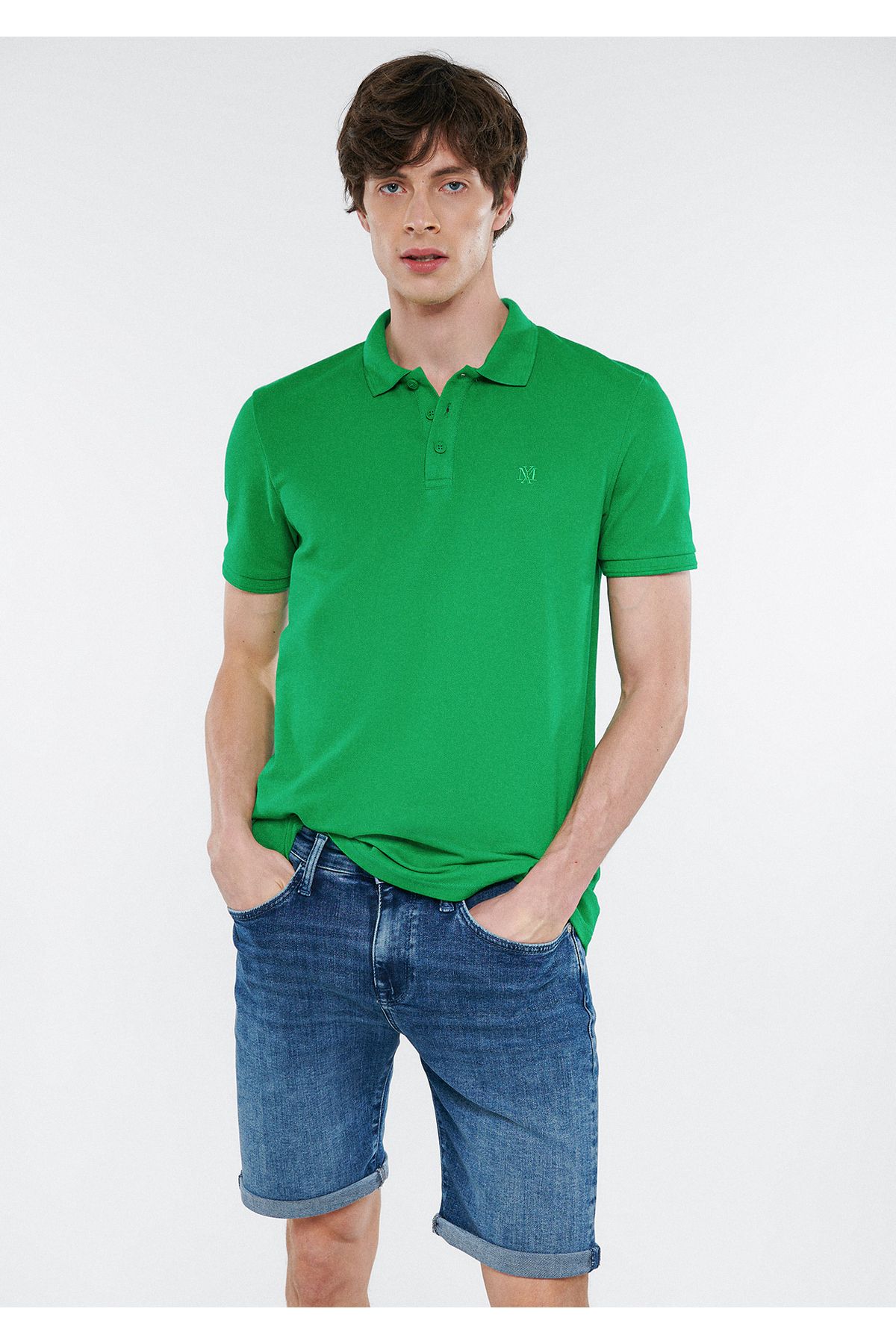 Mavi Yeşil Polo Tişört Slim Fit / Dar Kesim 064946-71754
