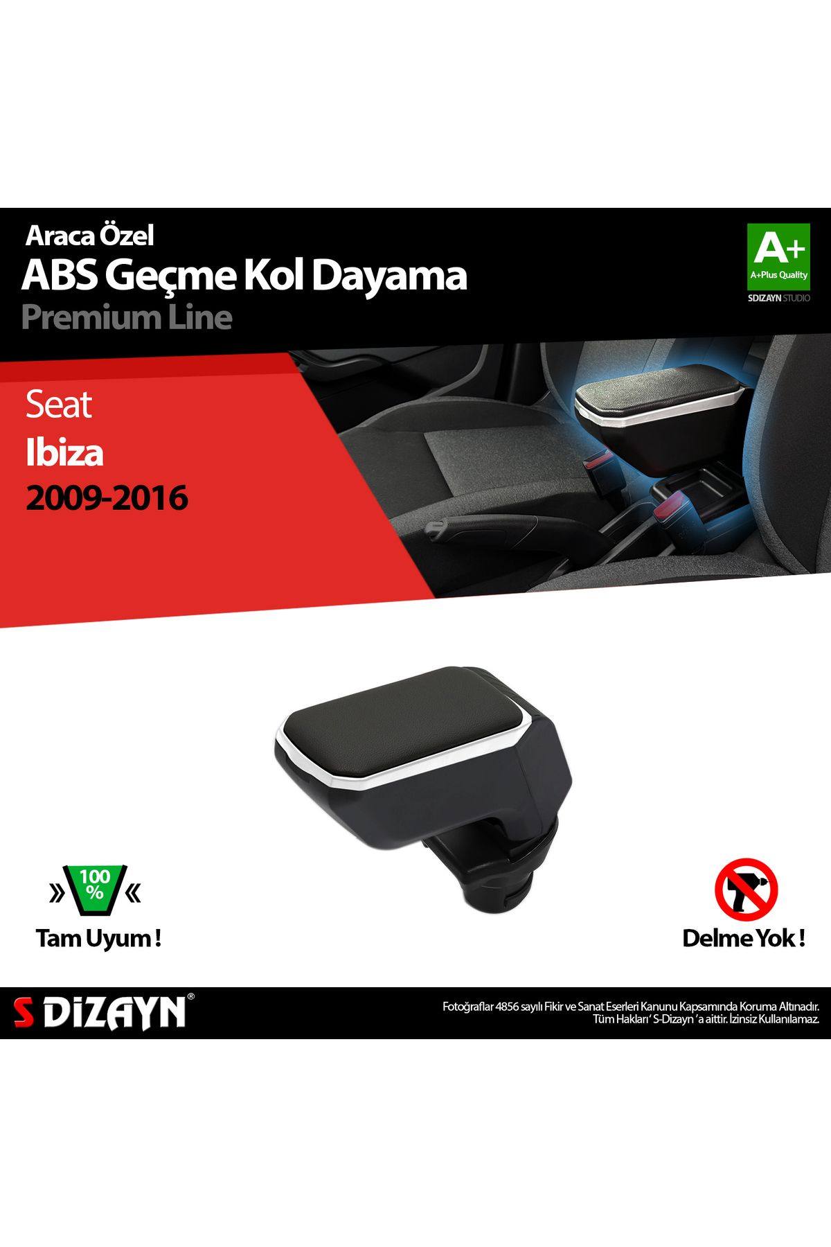 S Dizayn S-dizayn Seat Ibiza 2009-2016 Kol Dayama Kolçak Geçmeli Abs Gri