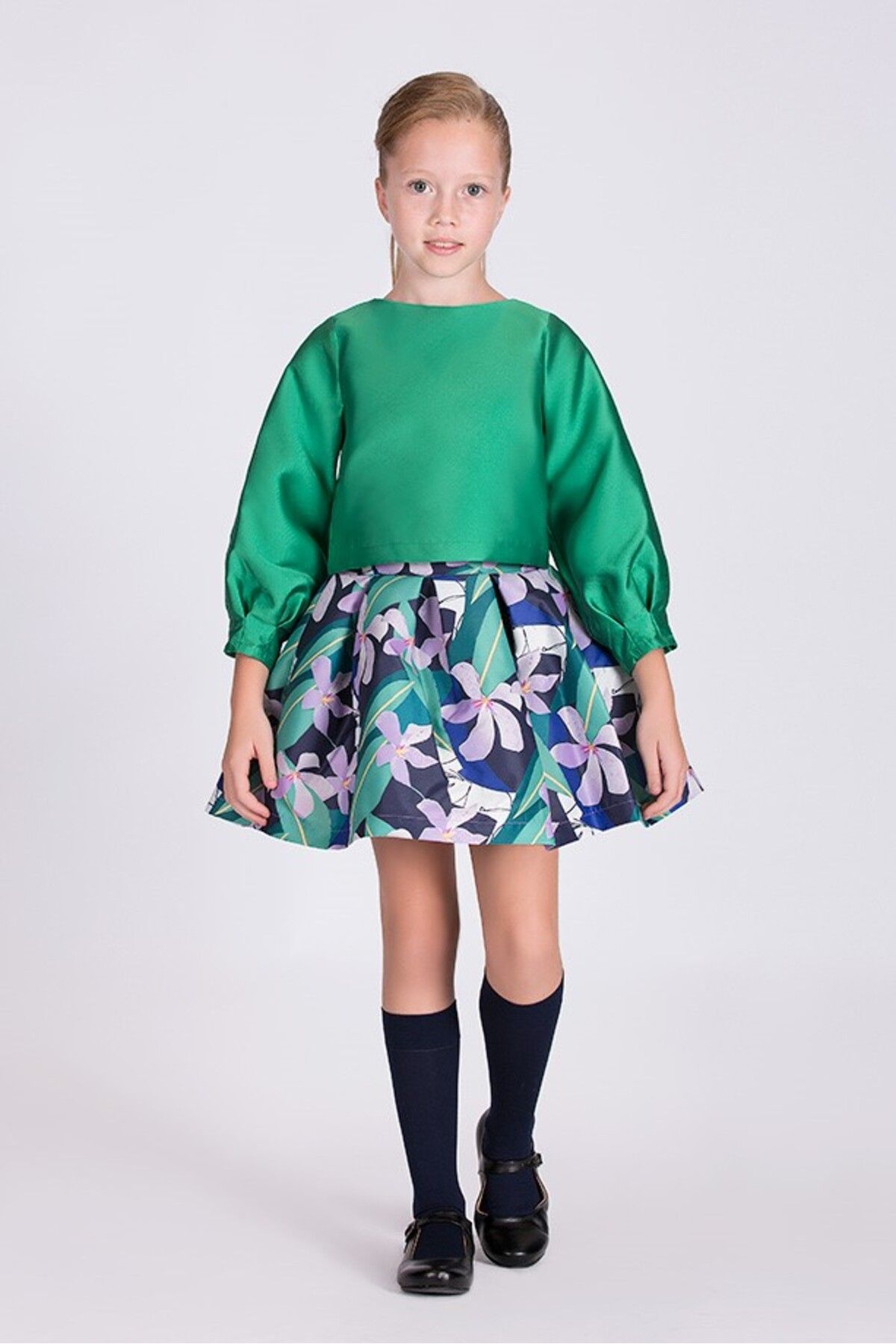 Goose Kız Çocuk Yeşil Bluz Etek Kombin | 2 Parça