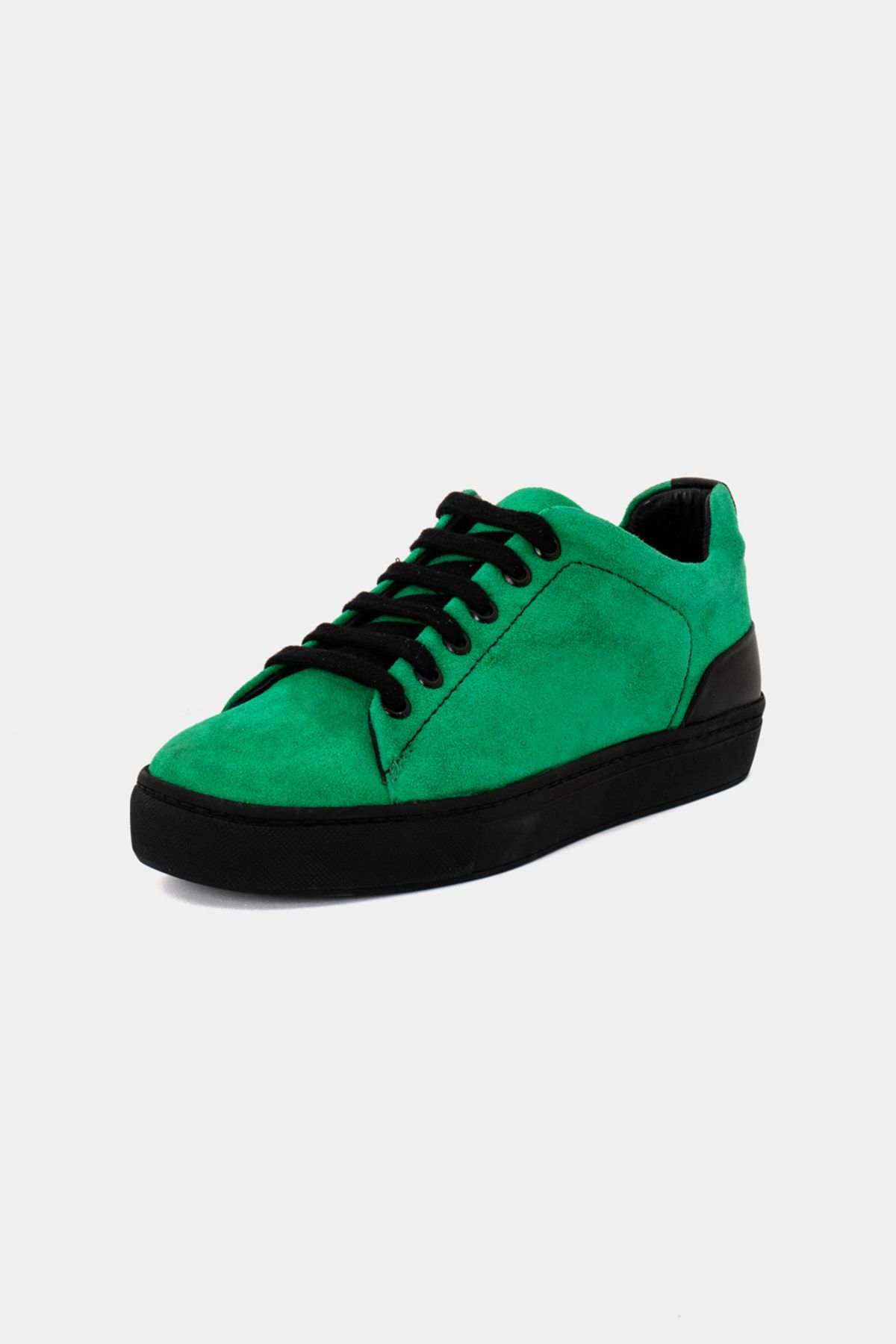 Perspective Düz Tabanlı Önü Bağcıklı Basic Elma Yeşili Renk Kadın Sneaker Ayakkabı