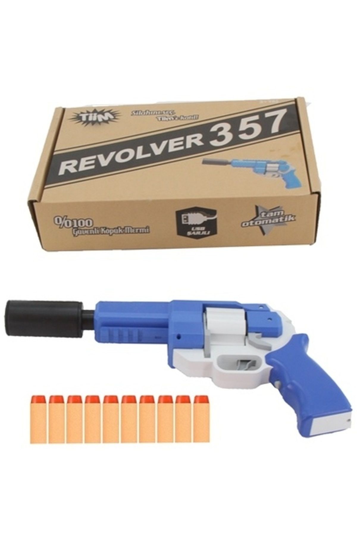 Birlik Oyuncak Tiim Sarjlı Tam Otomatik Susturuculu Mavi Revolver D1