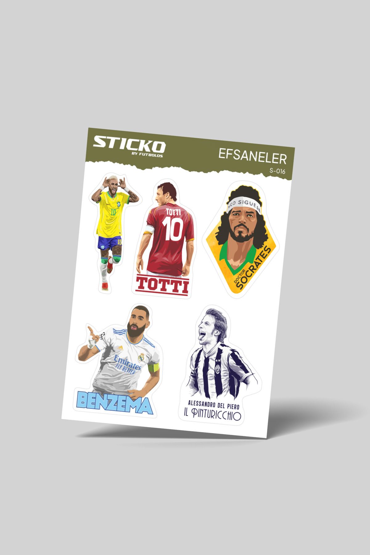 Futbolos Efsane Futbolcular Sticker – Benzema, Totti, Socrates, Neymar, Del Piero Etiket
