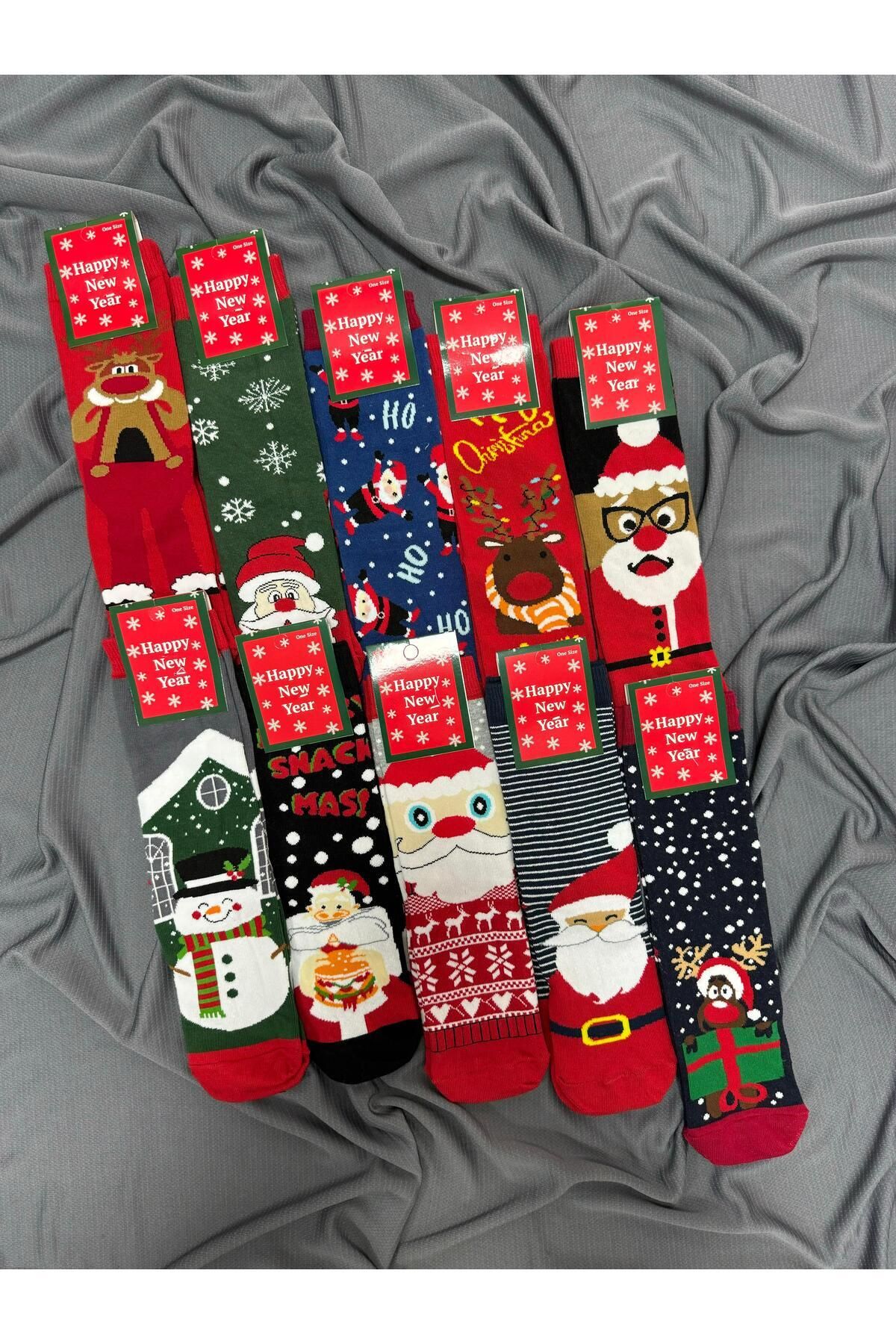 KRC & GLOBAL TEKSTİL Yılbaşı - Noel - Christmas Temalı Unisex Çorapları 10'Lu