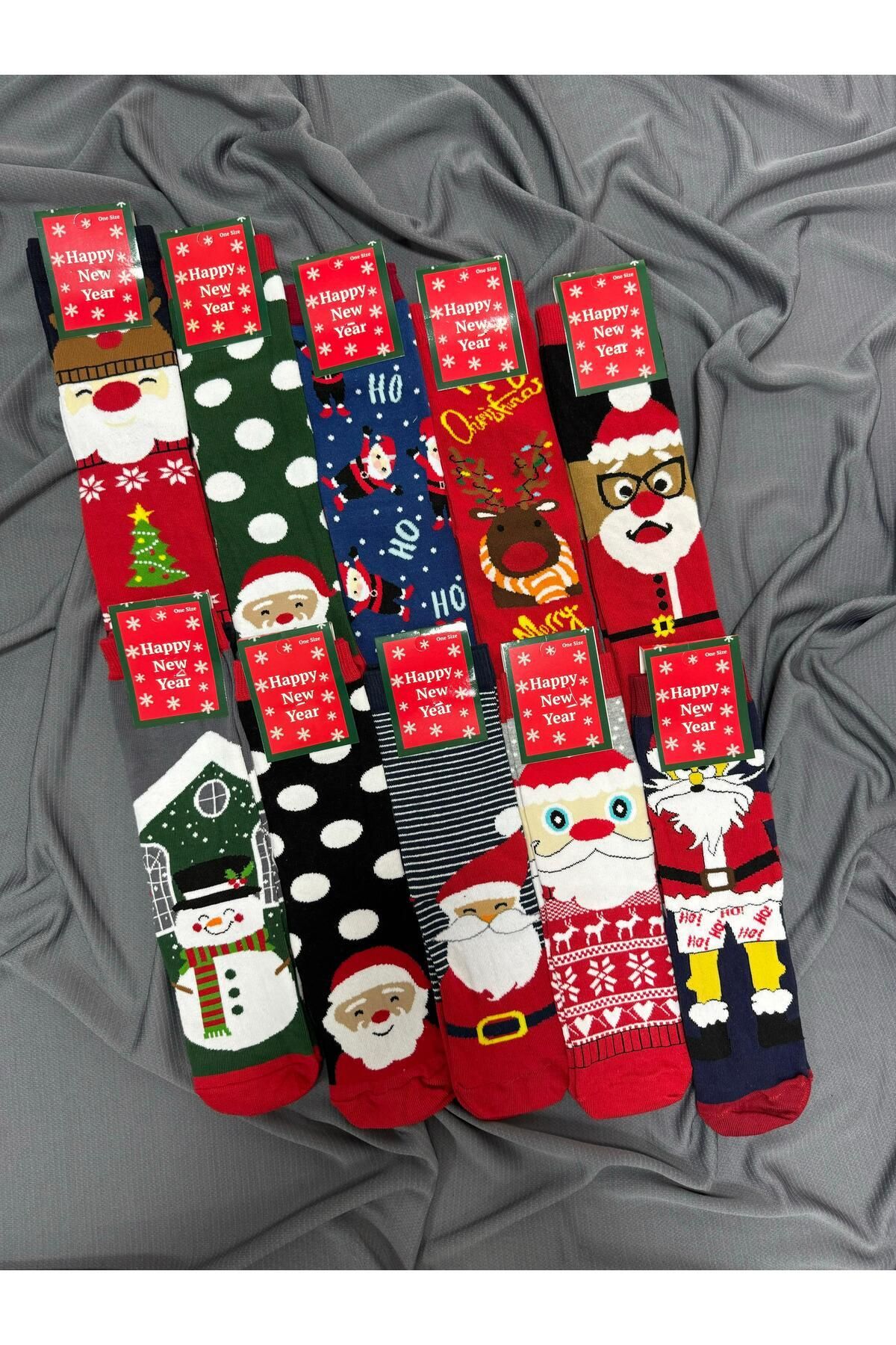 KRC & GLOBAL TEKSTİL Yılbaşı - Noel - Christmas Temalı Unisex Çorapları 10'Lu