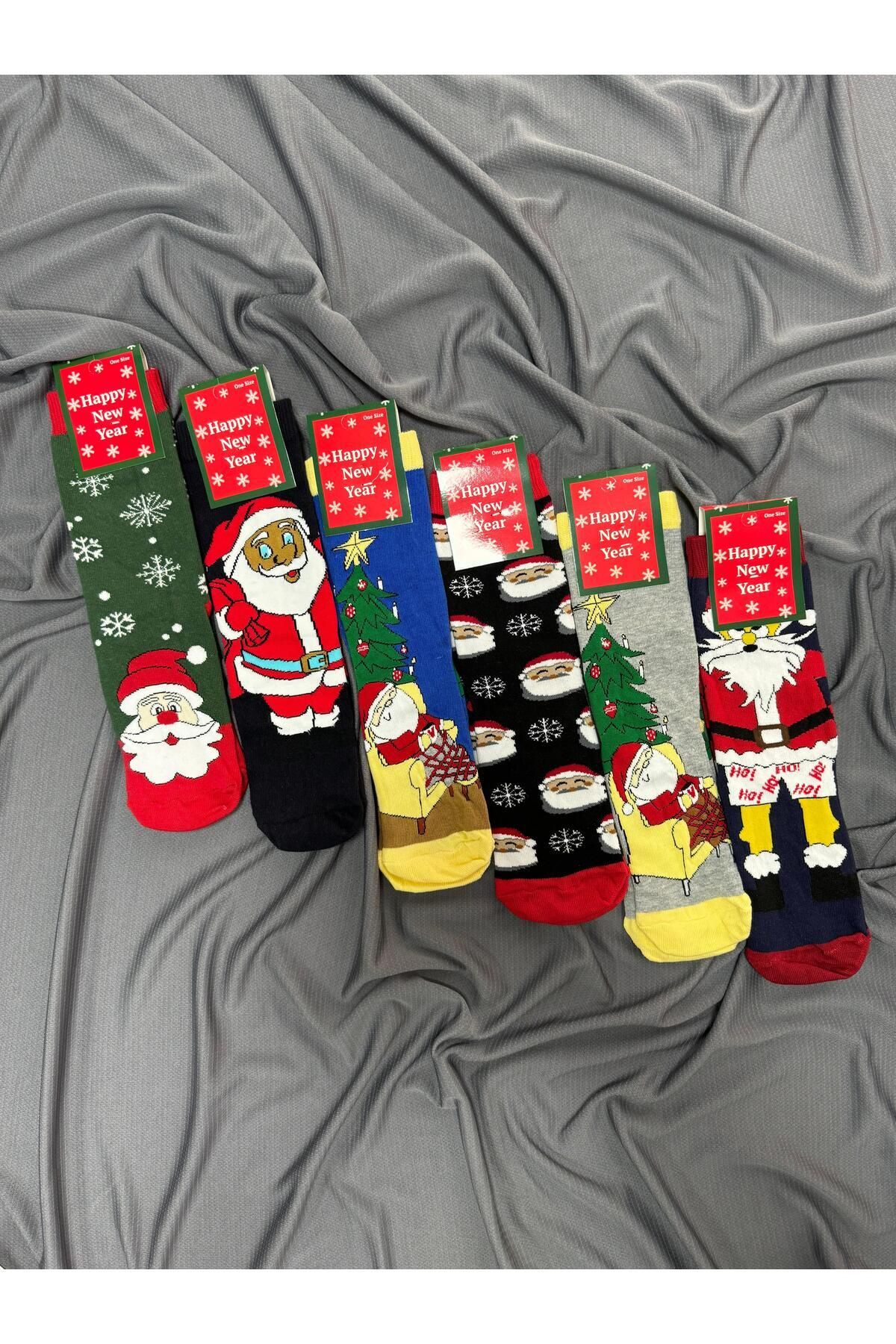 KRC & GLOBAL TEKSTİL Noel - Christmas Temalı Unisex Yılbaşı Çorapları 6'Lı