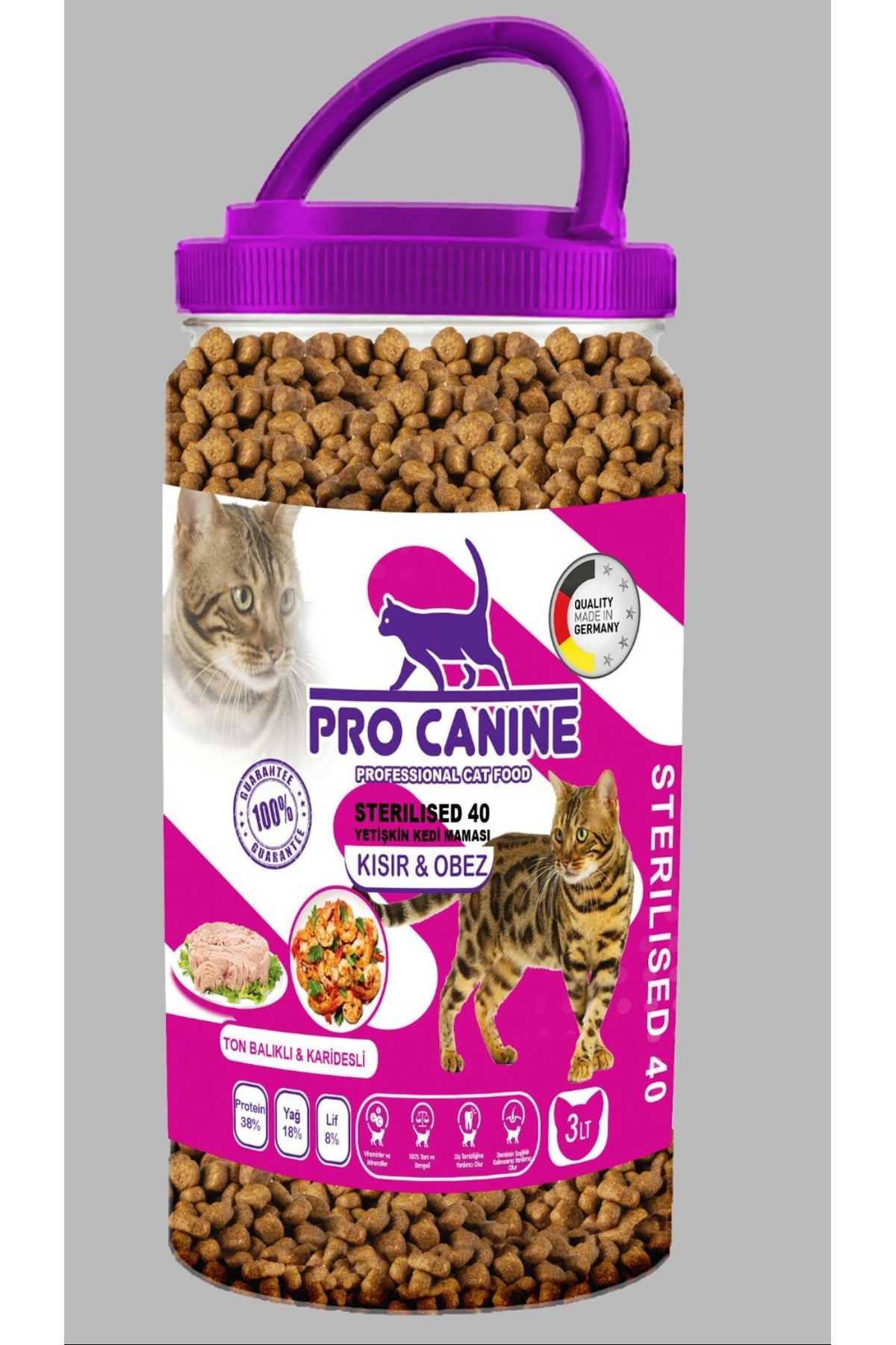 PRO CANINE PRO CANİNE PROFESSIONAL TON BALIKLI -KARİDESLİ KISIR -OBEZ STERILISED YETİŞKİN KEDİ MAMASI 3 LT