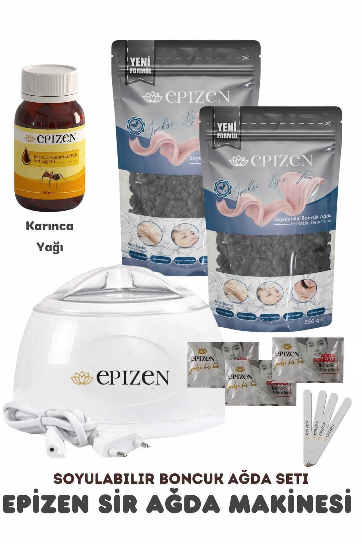 EPİZEN 2'li 250gr Boncuk Ağda Isıtıcı Makine Karınca Yumurtası Yağı, Spatula, Temizleme Mendili Seti