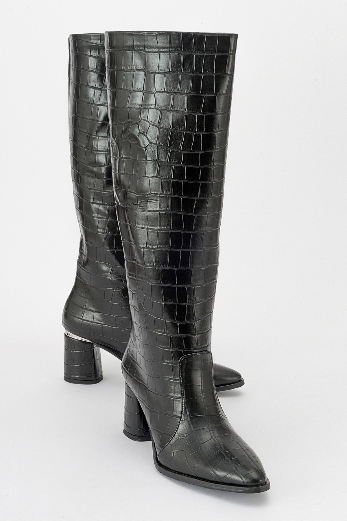 luvishoes BELİS Siyah Baskı Kadın Topuklu Çizme