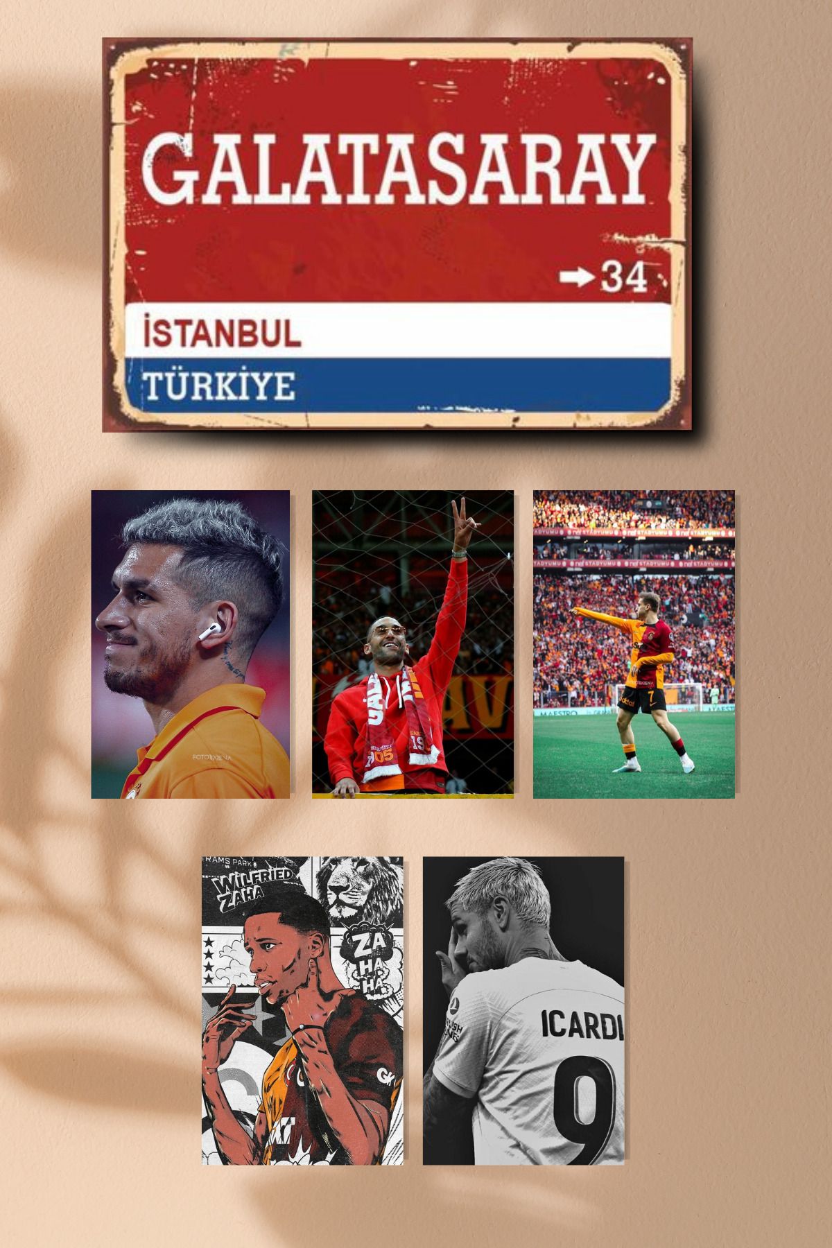 ahsaptandunyam "Galatasaray'ın Yıldızları" Ahşap Poster Altılı Set 1(20*30cm) + 5(10*15cm)