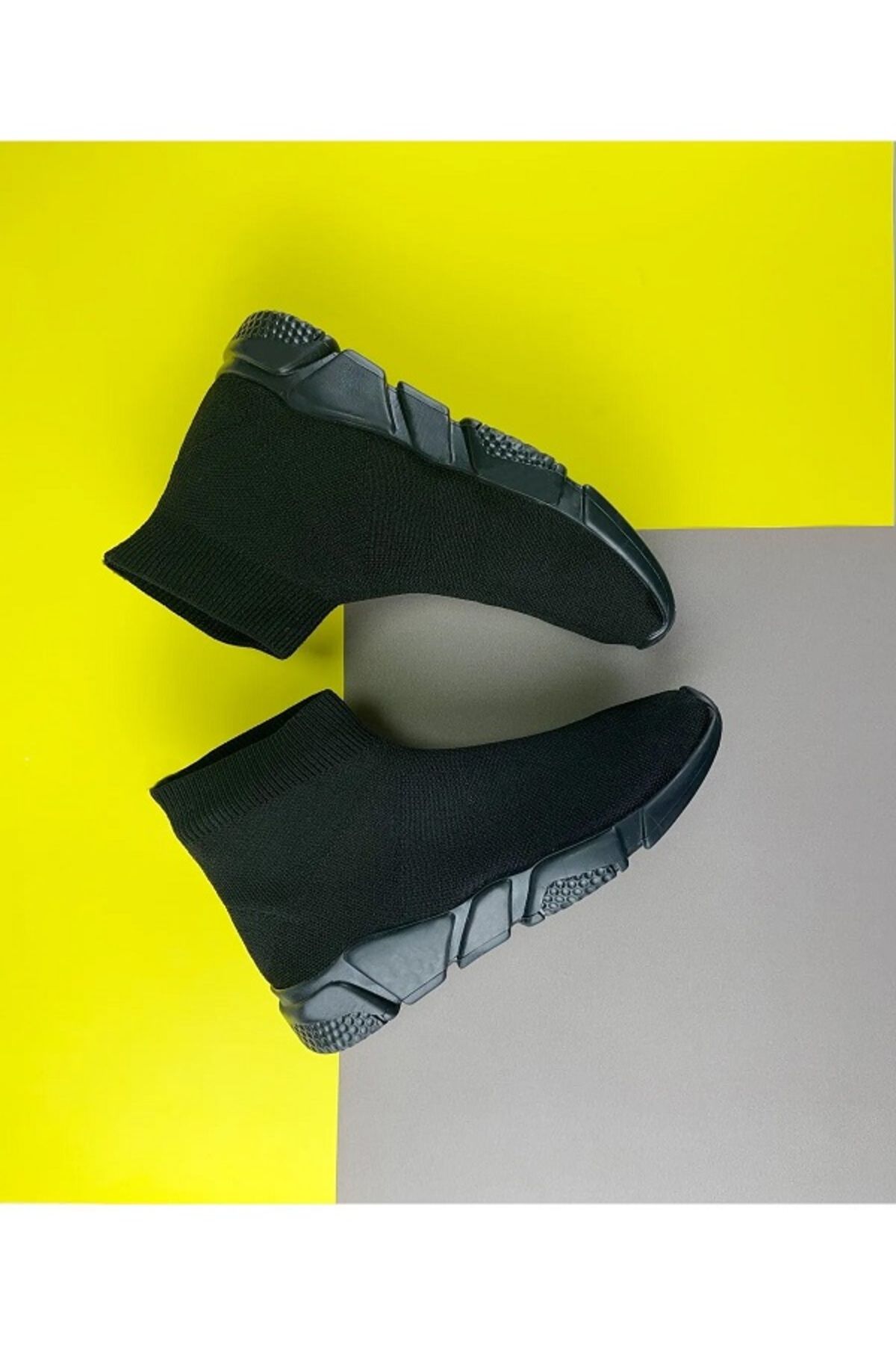 Pruva moda Siyah Bağcıksız Streç Bez Çorap Ayakkabı Sneaker Kadın Ve Erkek - Geniş Kalıp