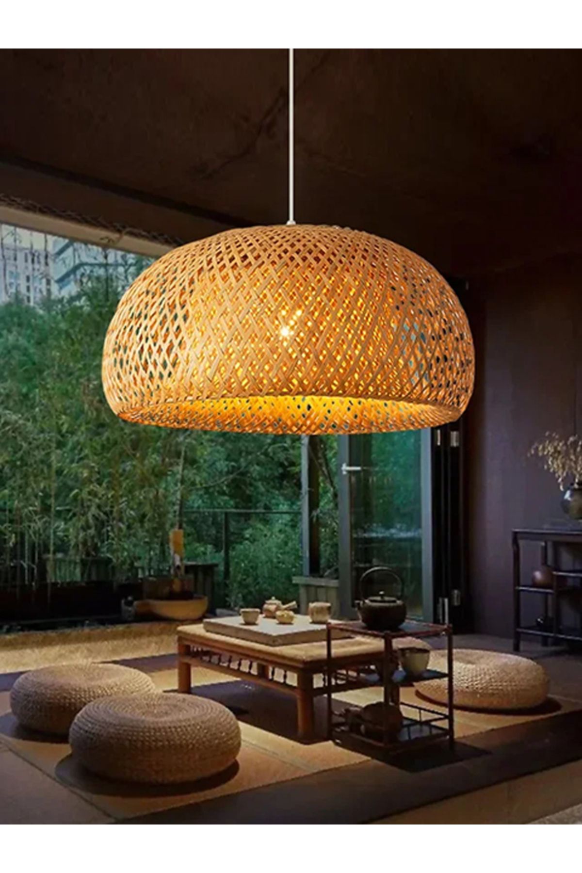 LED PROJEM RİO BAMBU TEKLİ SARKIT AVİZE RUSTİK, BOHEM TARZ AVİZE 45CM ÇAP BAMBOO