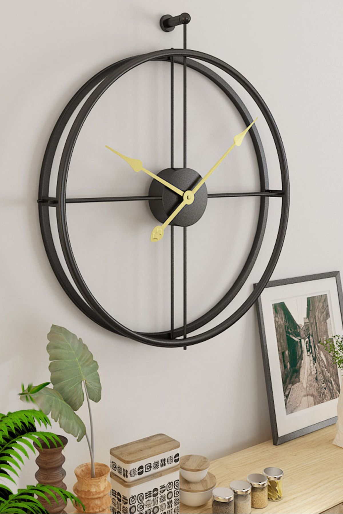 SEVİNÇ KONSEPT La Clock XXL 90 Cm Siyah, Modern Dekoratif Ispanyol Tarzı Duvar Saati