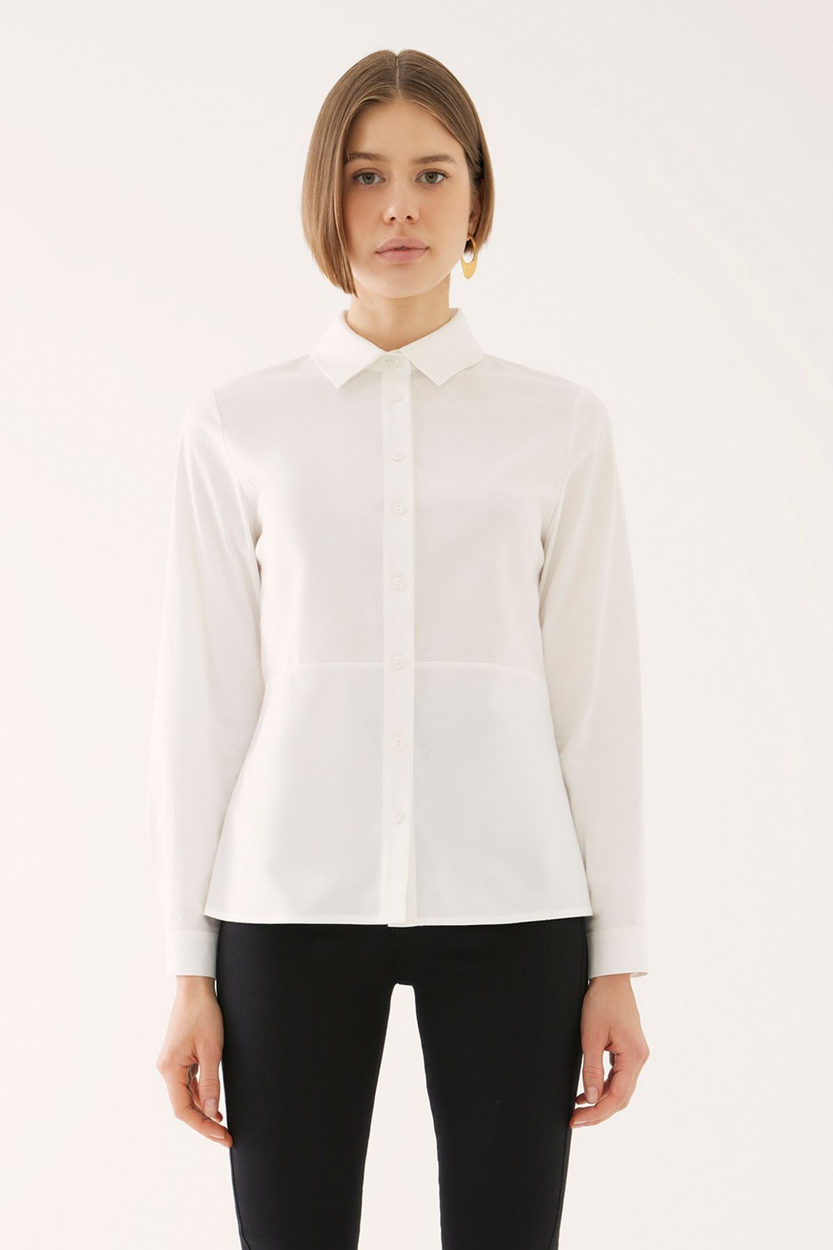 Perspective Elis Slim Fit Standart Boy Takma Kol Gömlek Yaka Beyaz Renk Kadın Gömlek