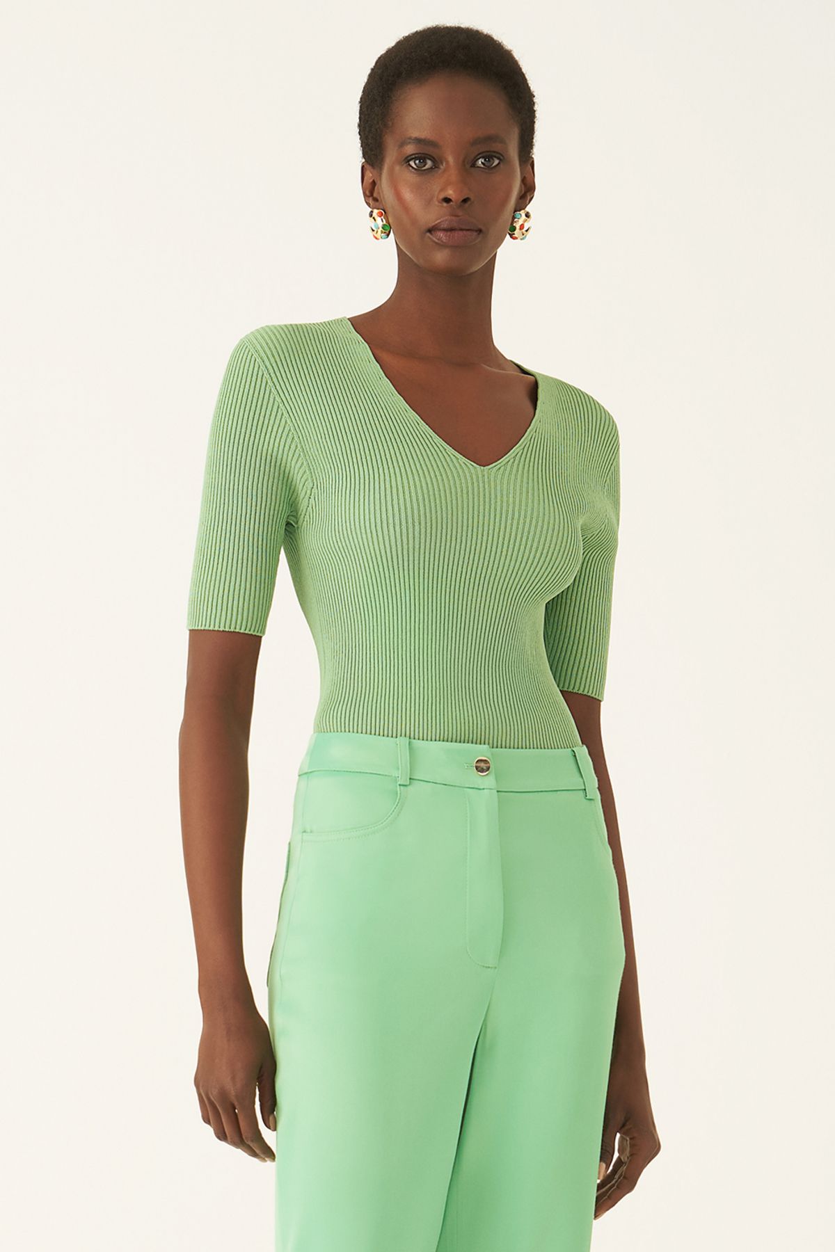 Perspective Lien Yeşil Renk Kadın Triko Bluz