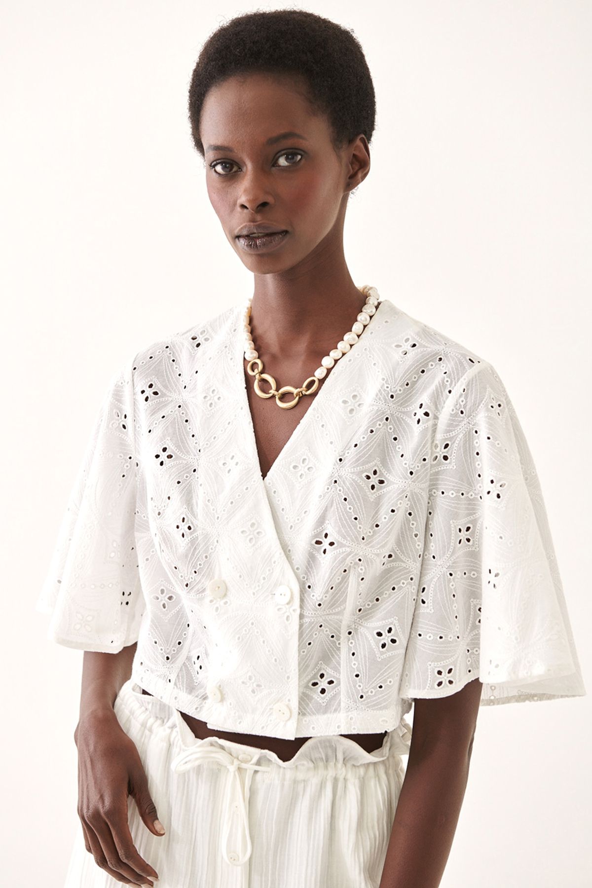Perspective Heino Regular Fit Kruvaze Beyaz Renk Kadın Crop Bluz