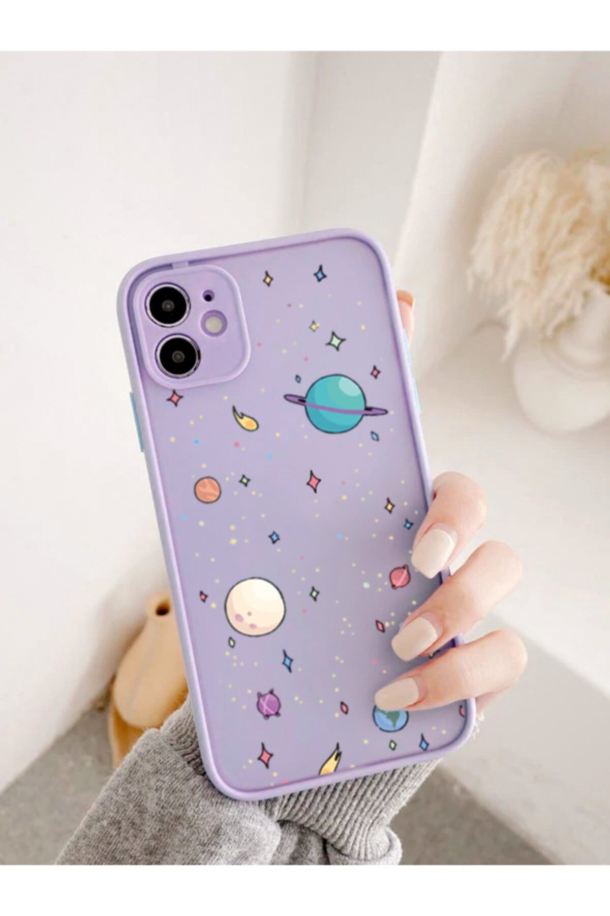 mooodcase Iphone 11 Uyumlu Lila Kamera Lens Korumalı Gezegenler Desenli Lüx Telefon Kılıfı