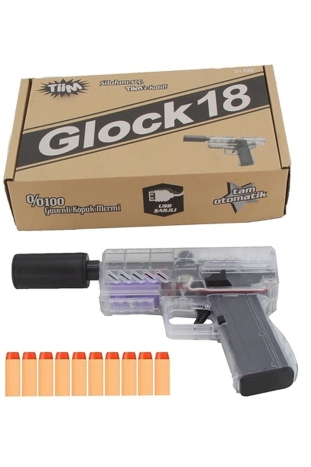 Birlik Oyuncak Tiim Sarjlı Tam Otomatik Susturuculu Glock  D3