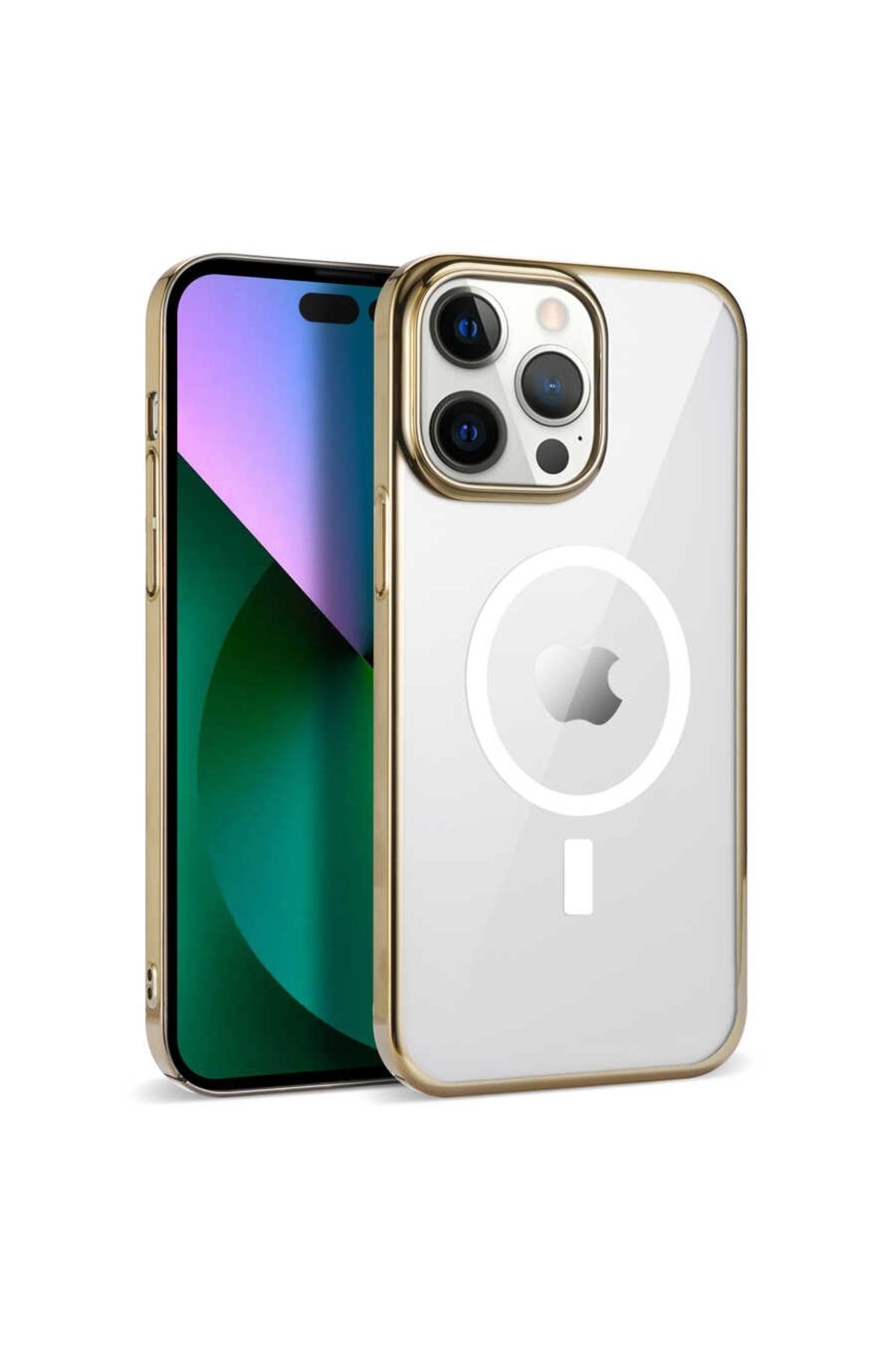 Lopard Apple iPhone 14 Pro Max Magsafe Şeffaf Silikon Kamera Korumalı Renkli Kenarlı Darbe Emici Kapak