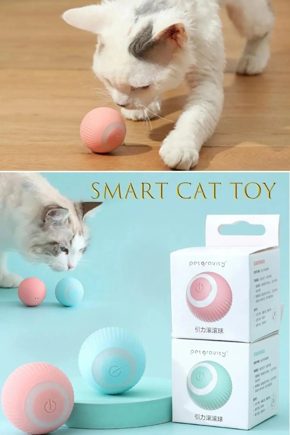 BEYZANA Akıllı Kedi Topu, Kendinden Hareketli Kedi Oyuncağı, Interaktif Kedi Köpek Topu, Kedi Topu