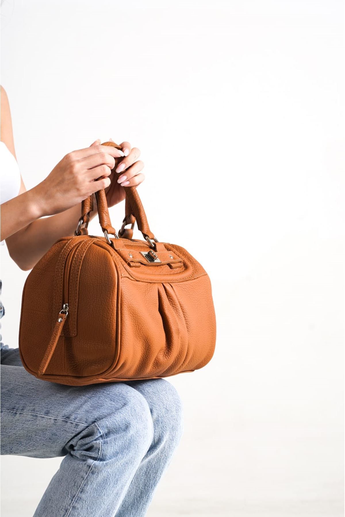 LAL SHOES & BAGS Kadın Hakiki Deri El Çanatsı Bavul Model-Taba
