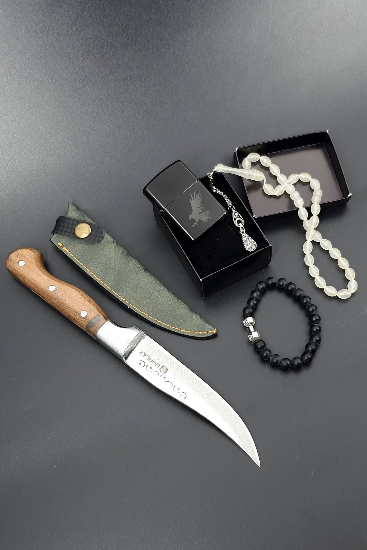 SürLaz Kamp Bıçağı Outdoor Bıçak Seti Çakmak Hediyelik Set 4 Parça Özel İşlemeli