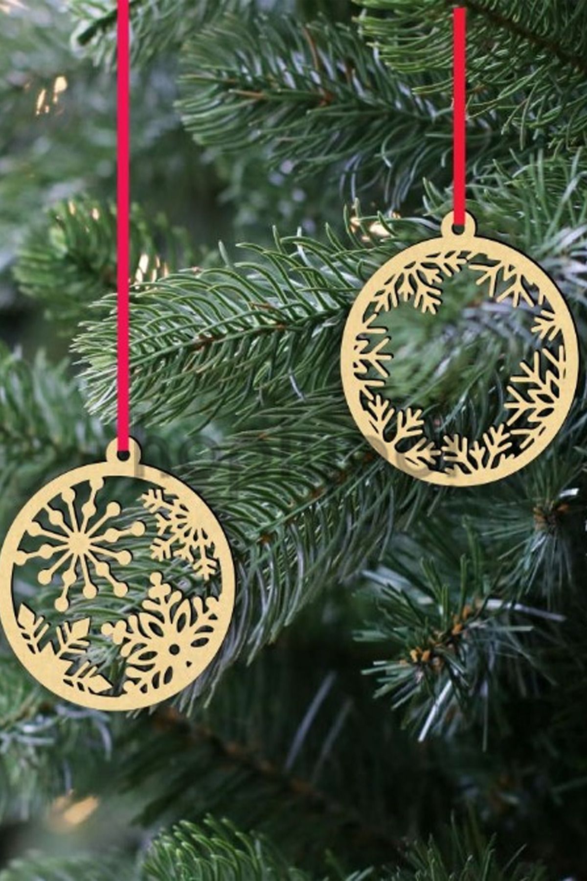Lopard 2 Adet Yılbaşı Ağacı Süsü - Ahşap Yılbaşı Süsleri Çam Dalı Dekor Süsleme Seti Noel