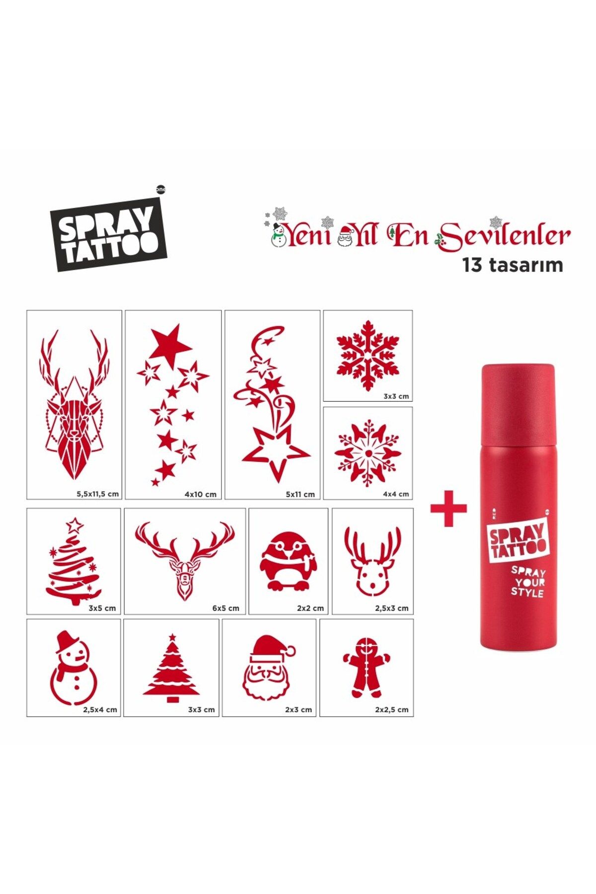 One Spray Tattoo Yeni Yılın En Sevilen Geçici Dövme Seti + Kırmızı Sprey