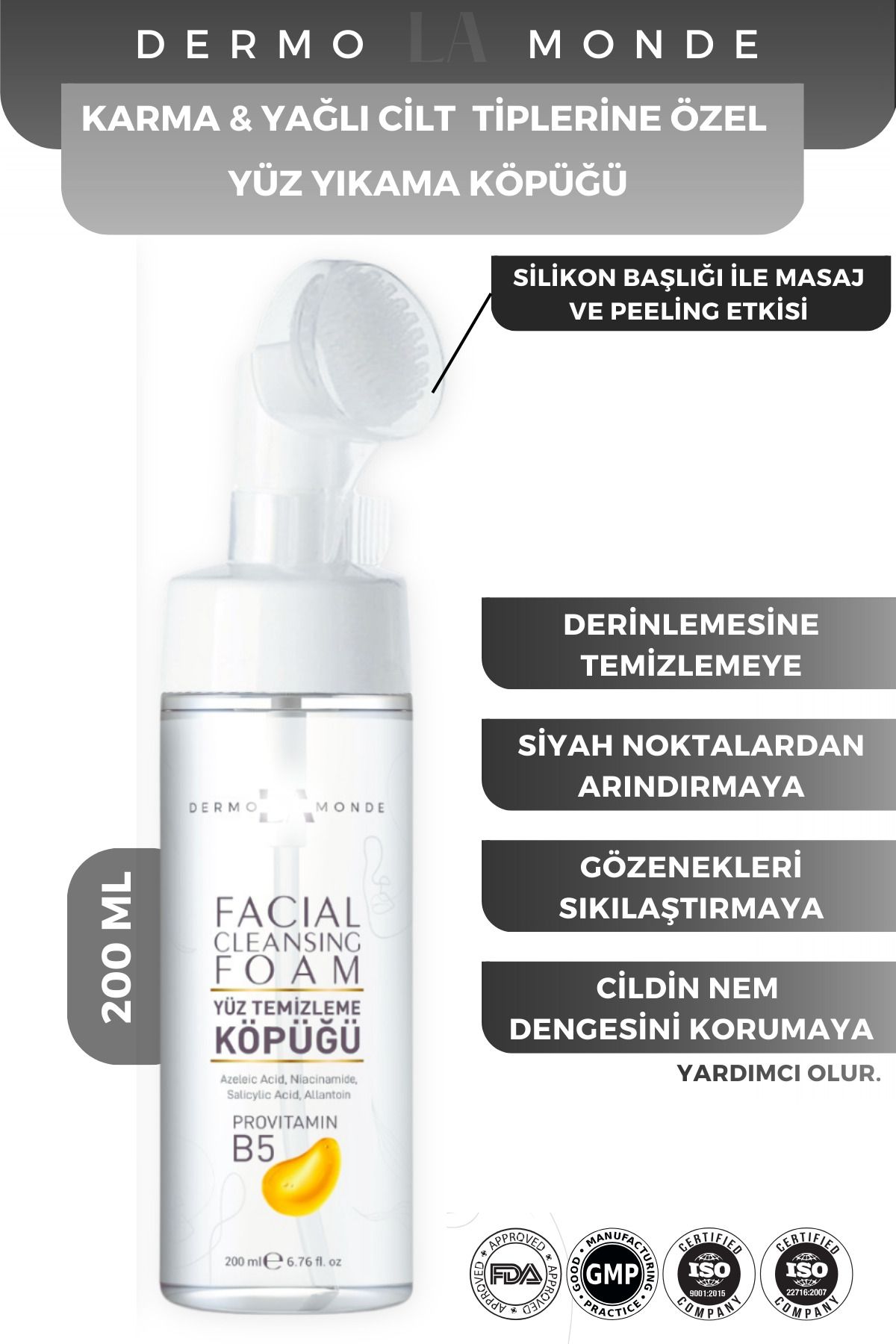 DermoMonde Facial Cleansing Foam Yüz Temizleme Köpüğü 200 Ml (Aplikatörlü) Derinlemesine Temizlik